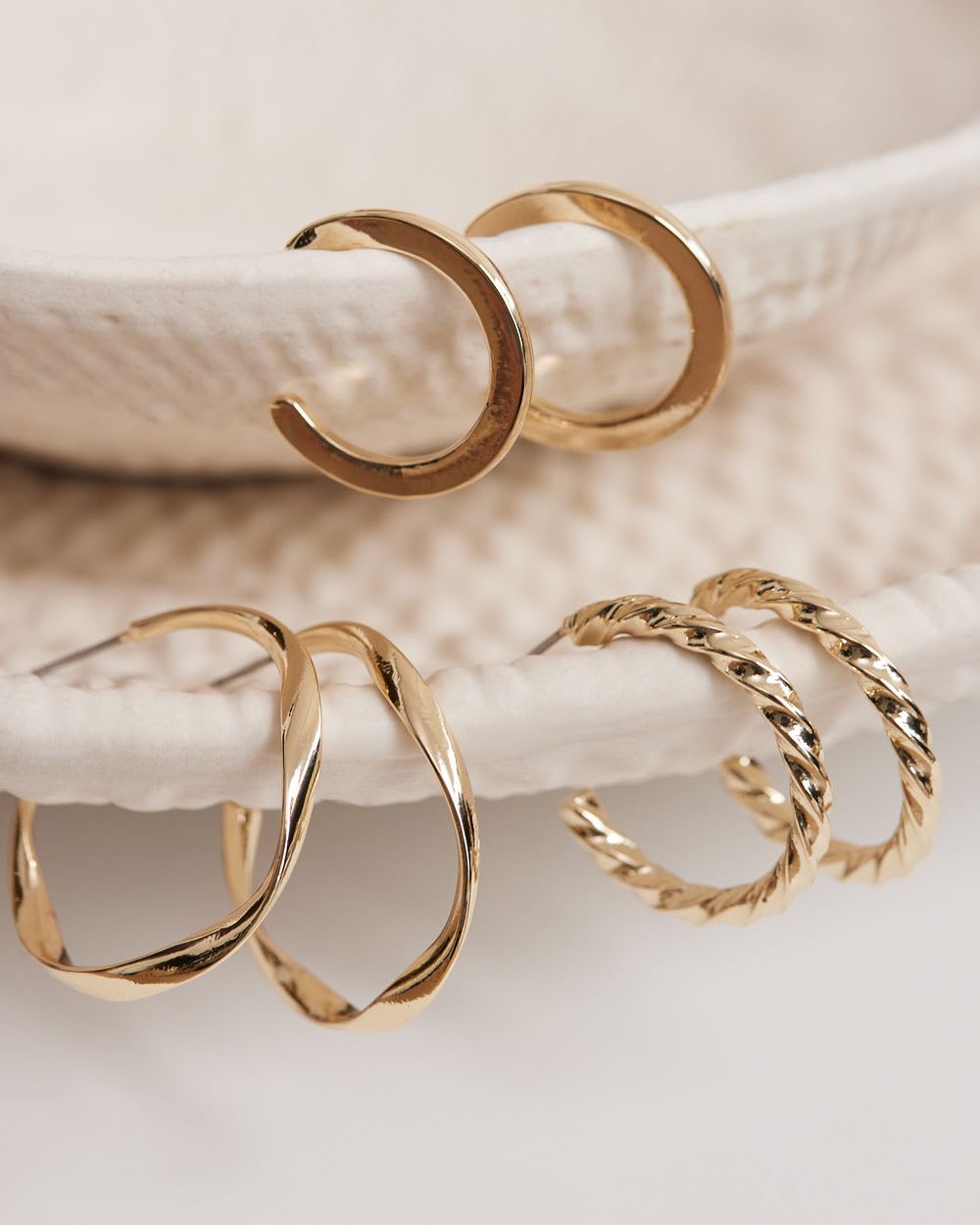 Medium Golden Hoops, 3 Pairs