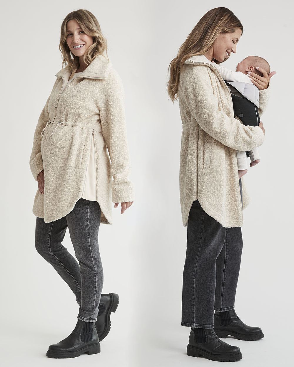 Sherpa Jacket with Zipper Closure - Thyme Maternity