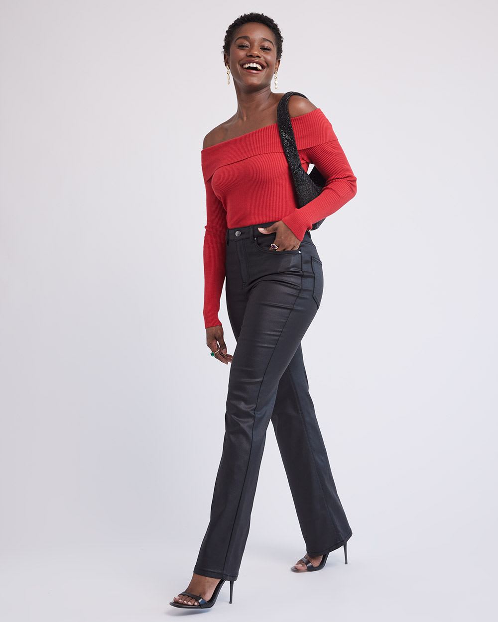 Off-the-Shoulder Long-Sleeve Fitted Top