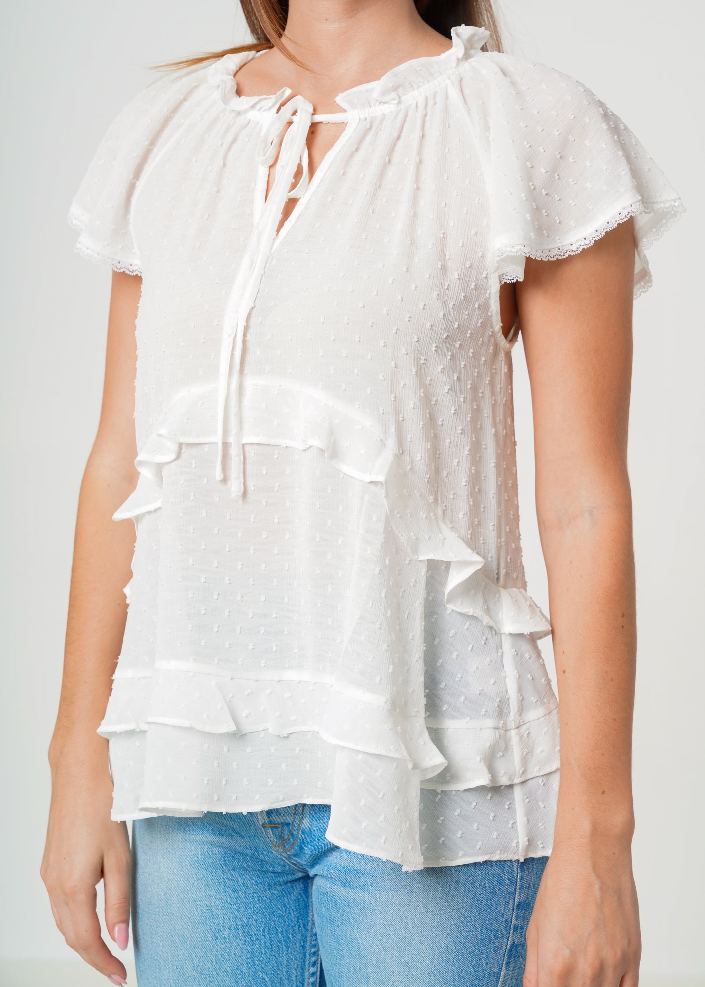 Nurode Swiss Dot Layered Ruffle Top