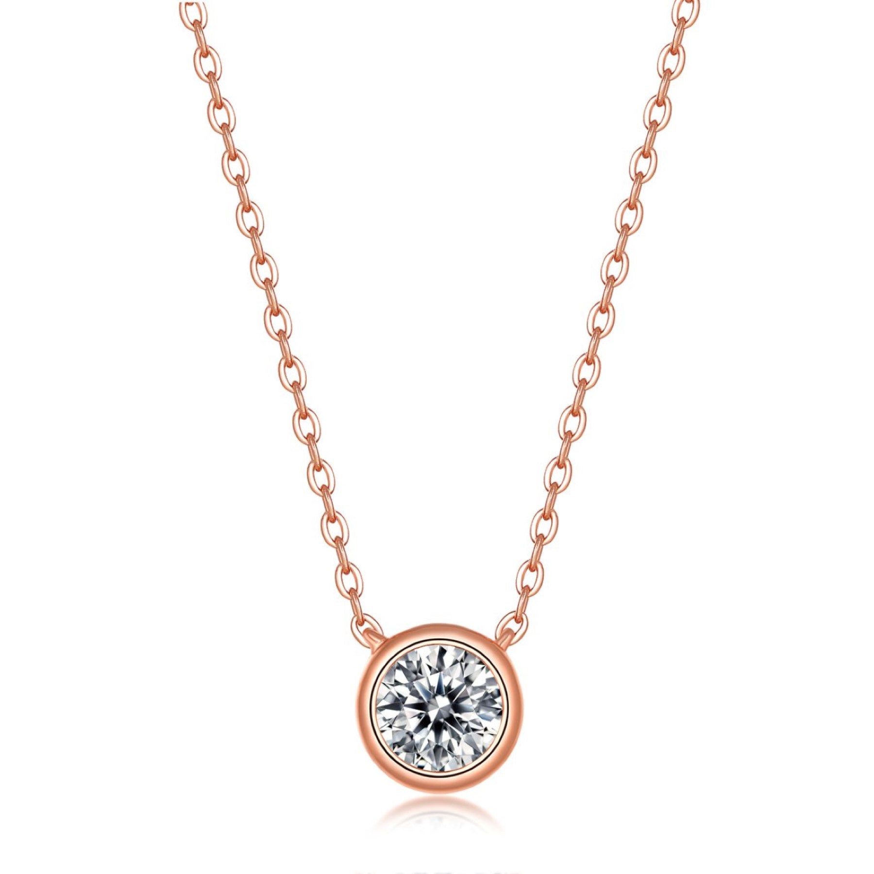 SV Sterling Silver 18k Rose Gold Plated 1ct Lab Created Moissanite Round Solitaire Wedding Necklace