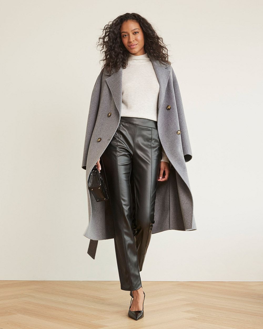 Grey Double-Breasted Luxurious Wool Coat with Belt
