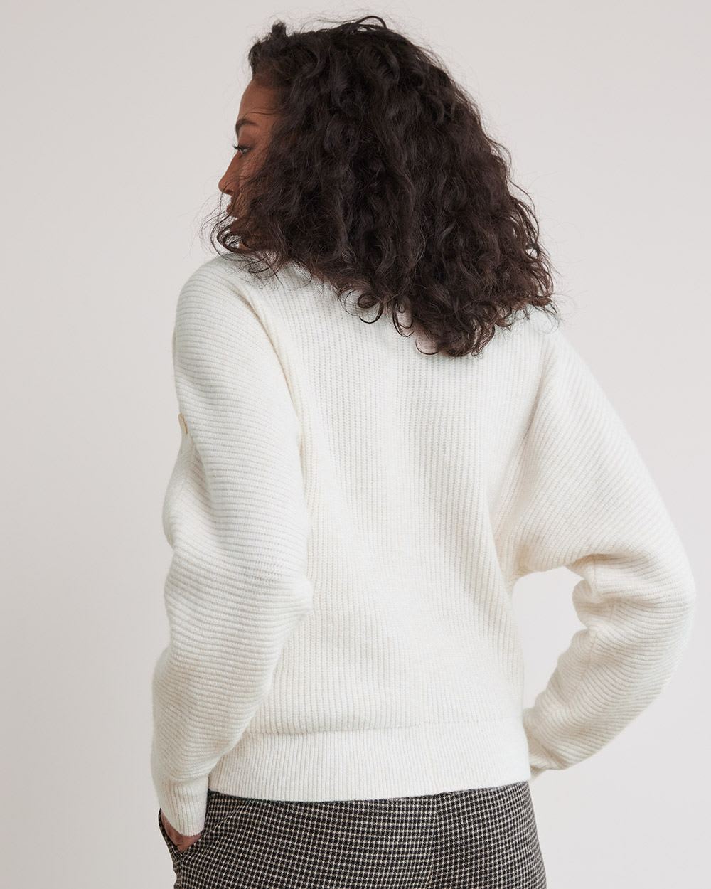 Long-Sleeve Mock-Neck Sweater with Buttons at Shoulder