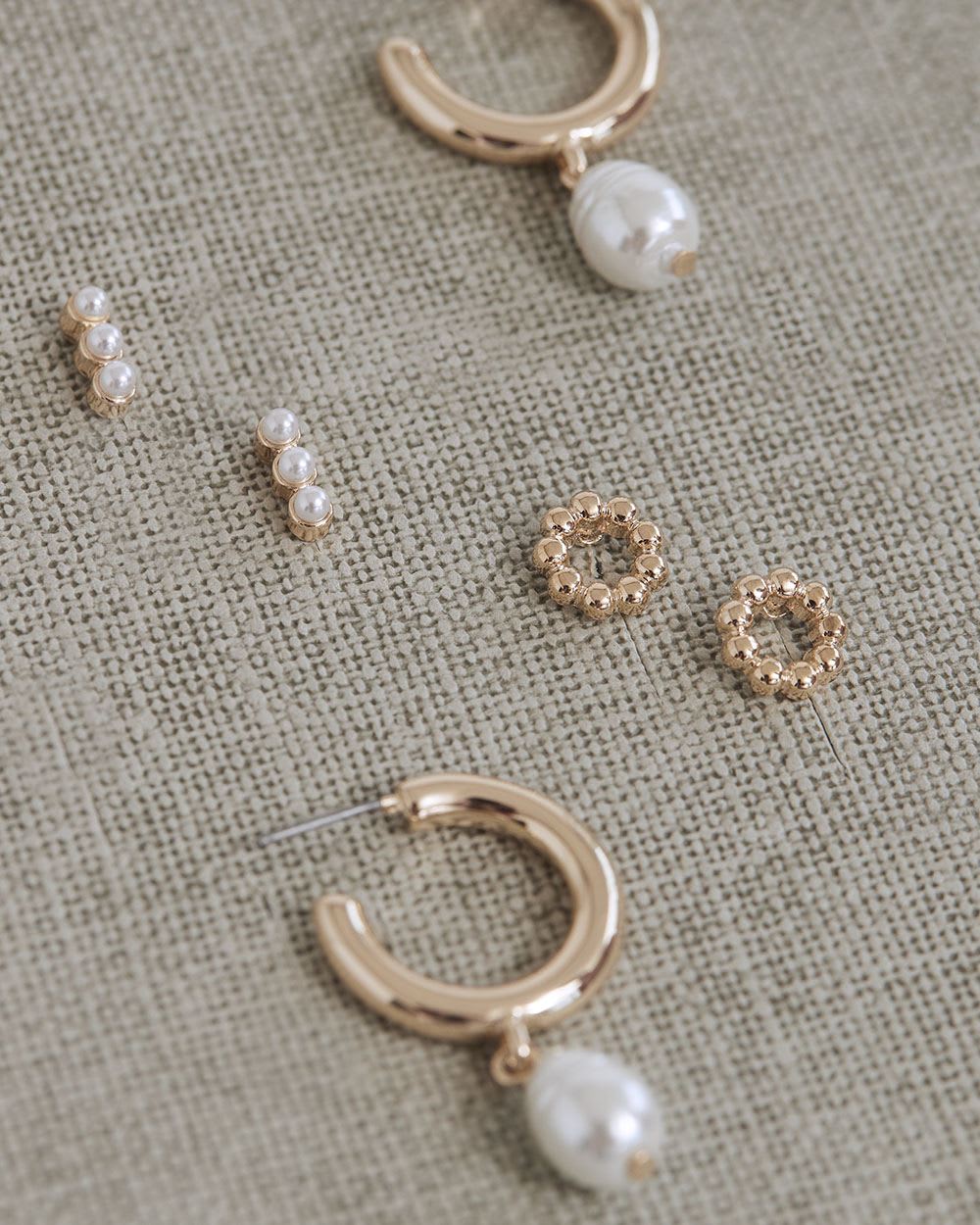 Golden Earrings with Pearls, Set of 3