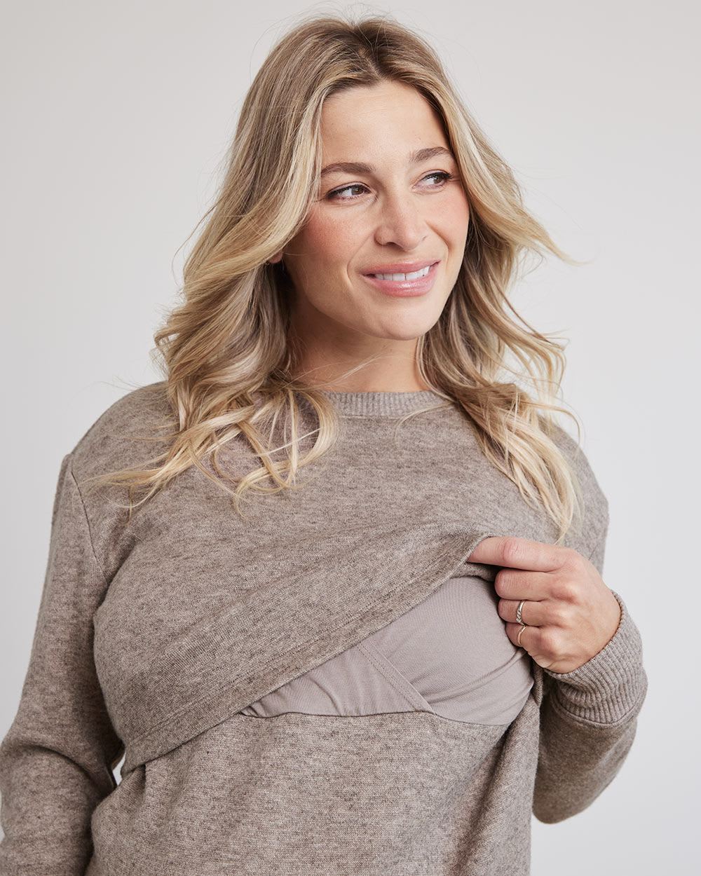 Long-Sleeve Nursing Crew-Neck Top - Thyme Maternity