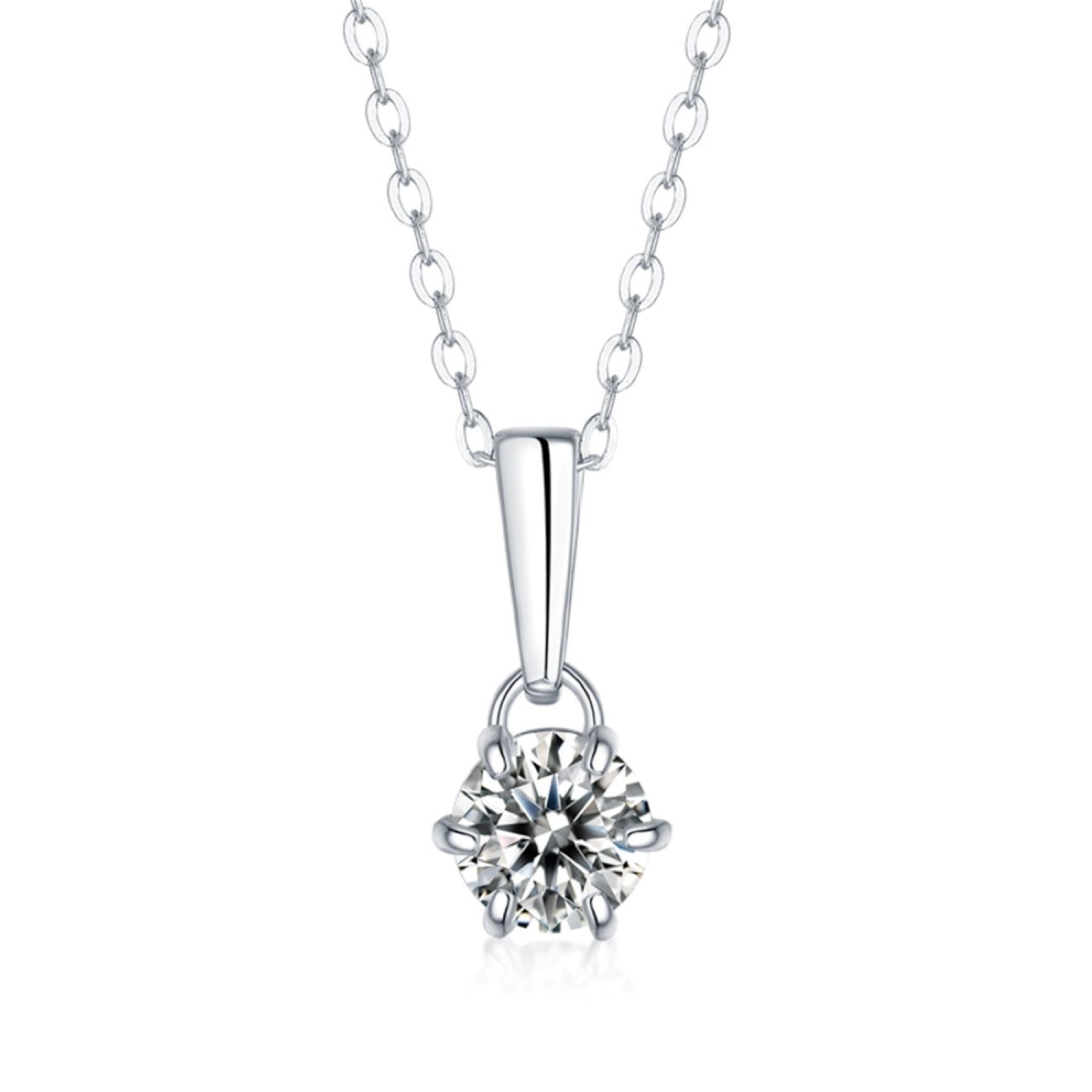 SV Sterling Silver with 2ct Lab Created Moissanite Round Solitaire Classic Drop Pendant Necklace