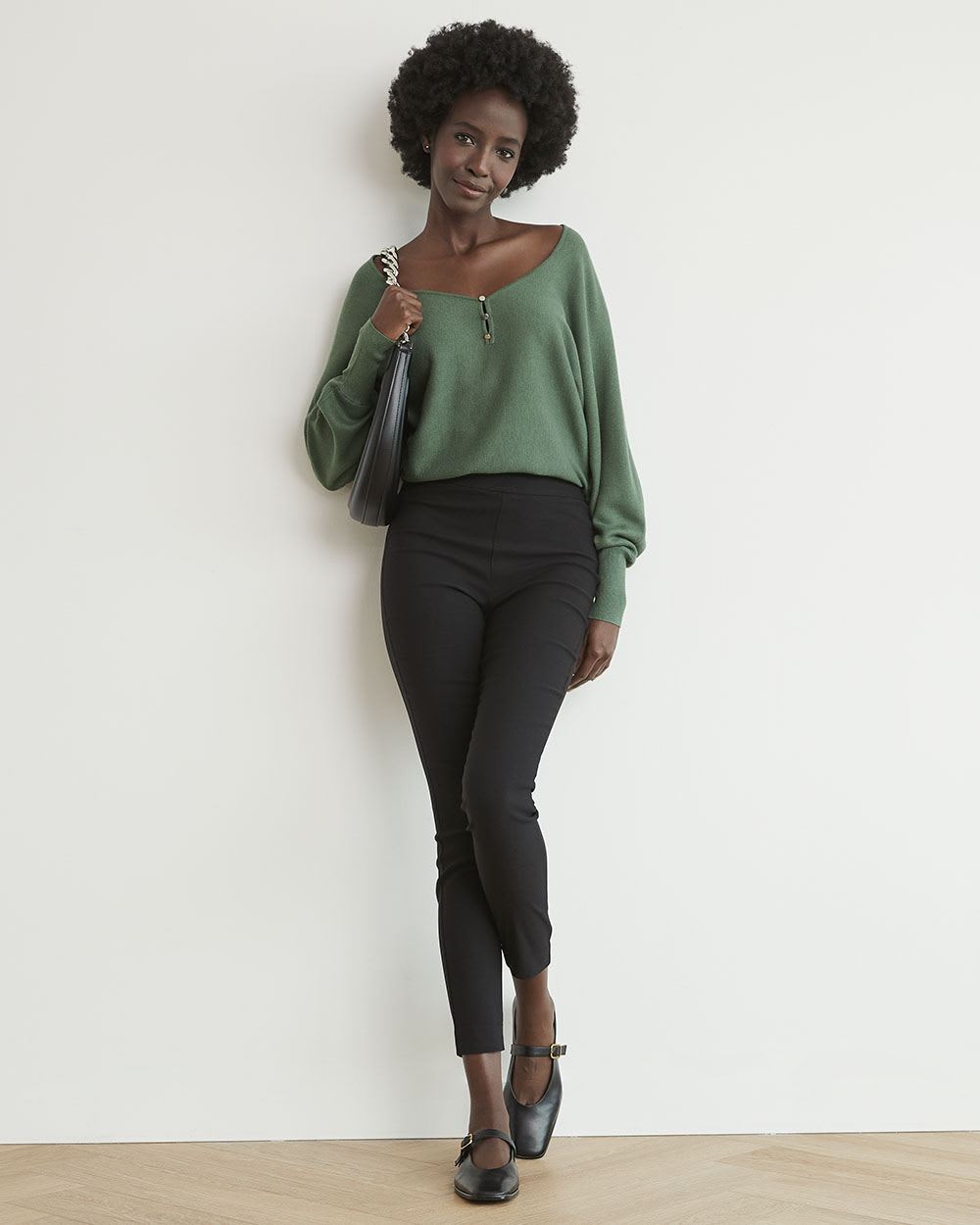 Batwing-Sleeve Sweater with Sweetheart Neckline