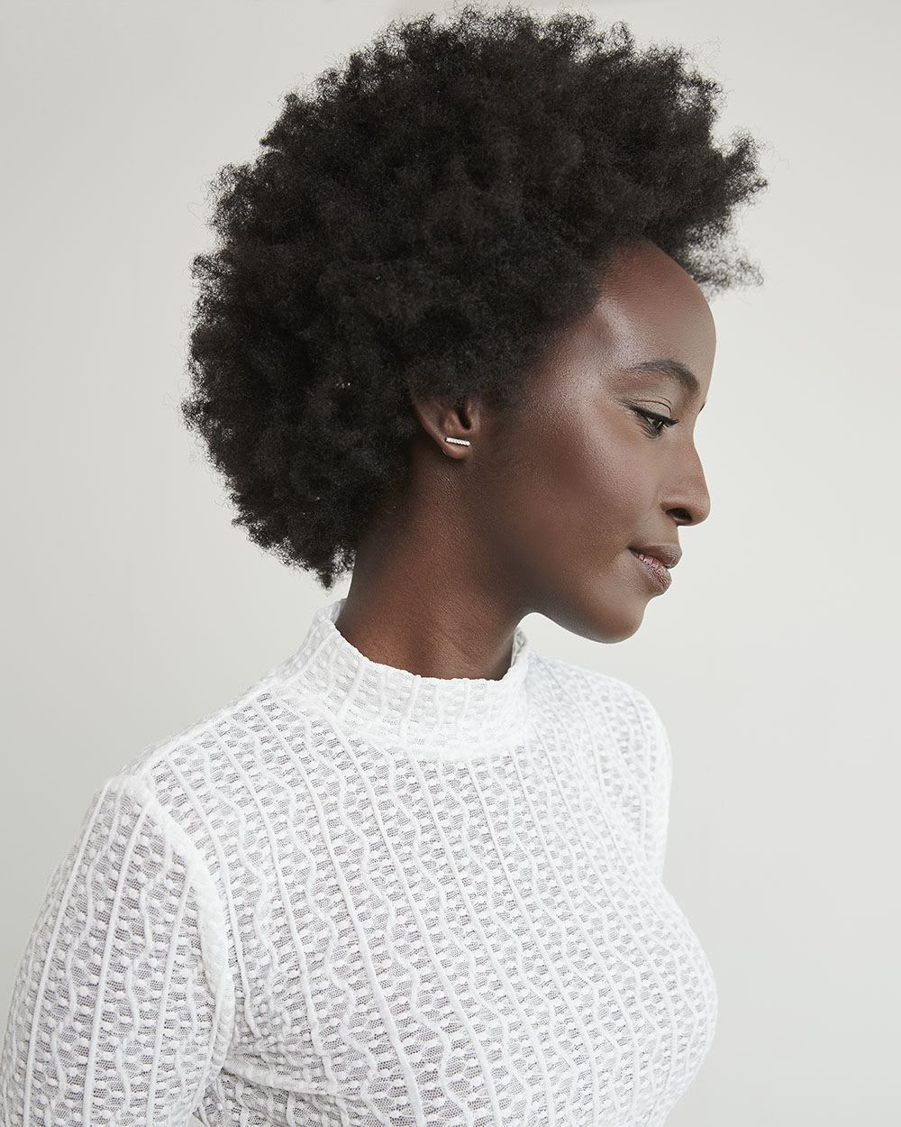 Elbow-Sleeve Sheer Lace Tee with Mock Neckline