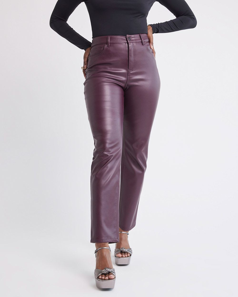 Straight-Leg High-Rise Faux Leather Pant