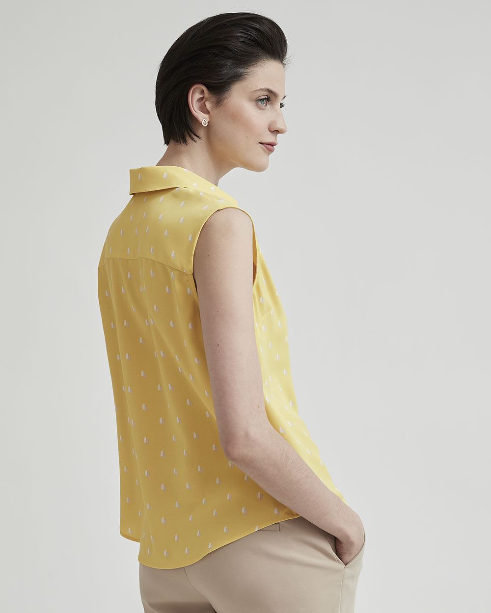 Sleeveless Buttoned-Down Sateen Blouse