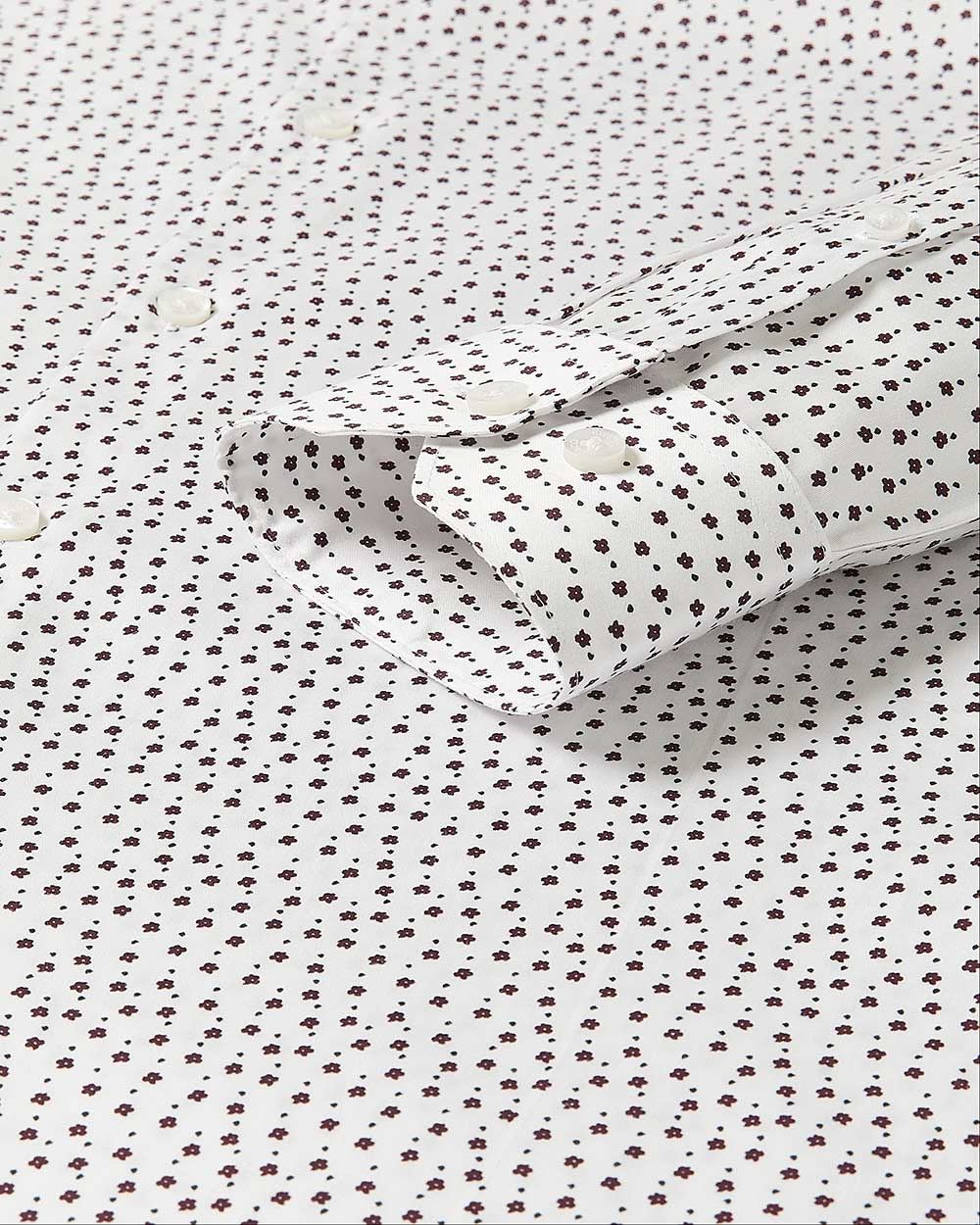 Slim-Fit White Dress Shirt with Floral Pattern