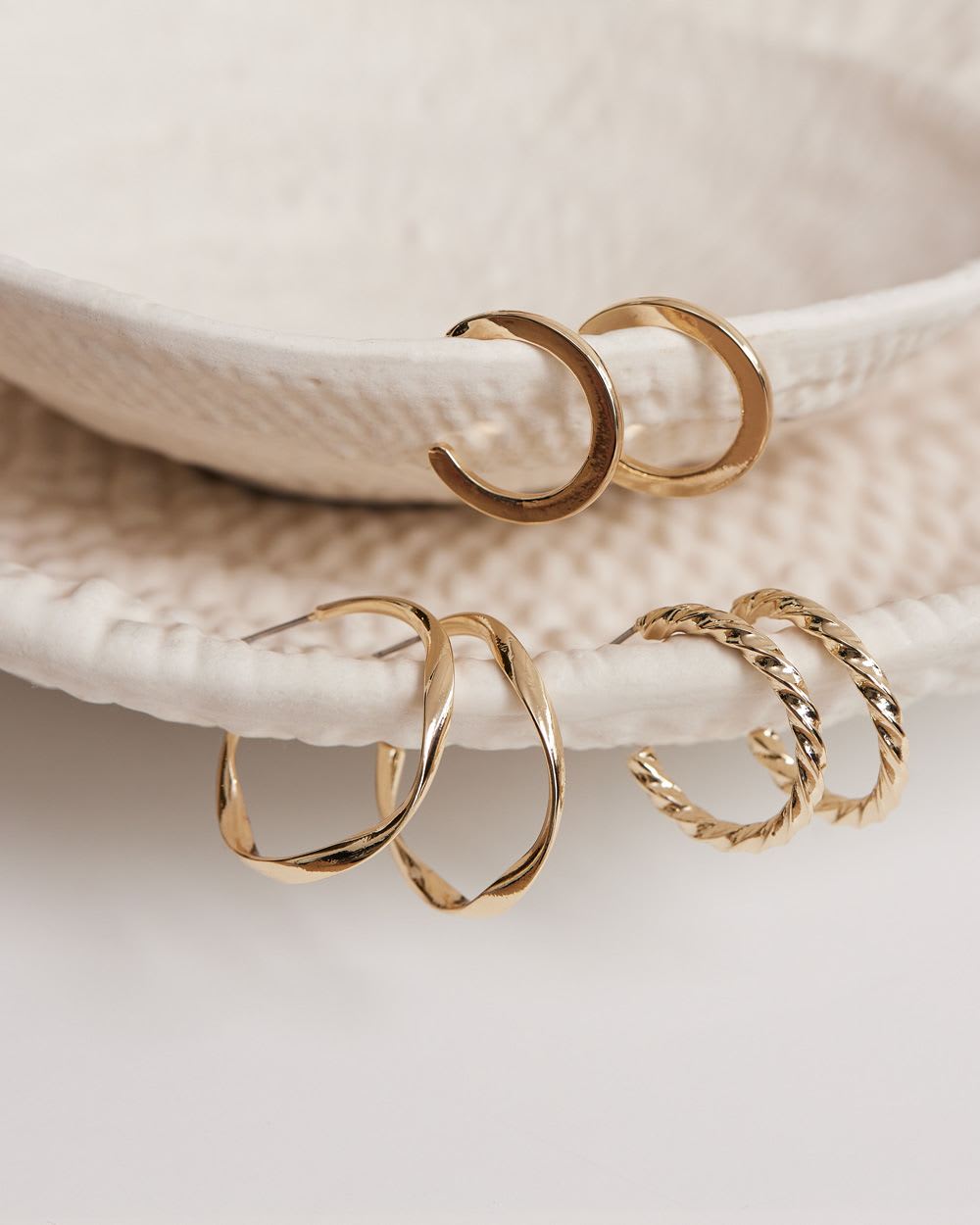 Medium Golden Hoops, 3 Pairs