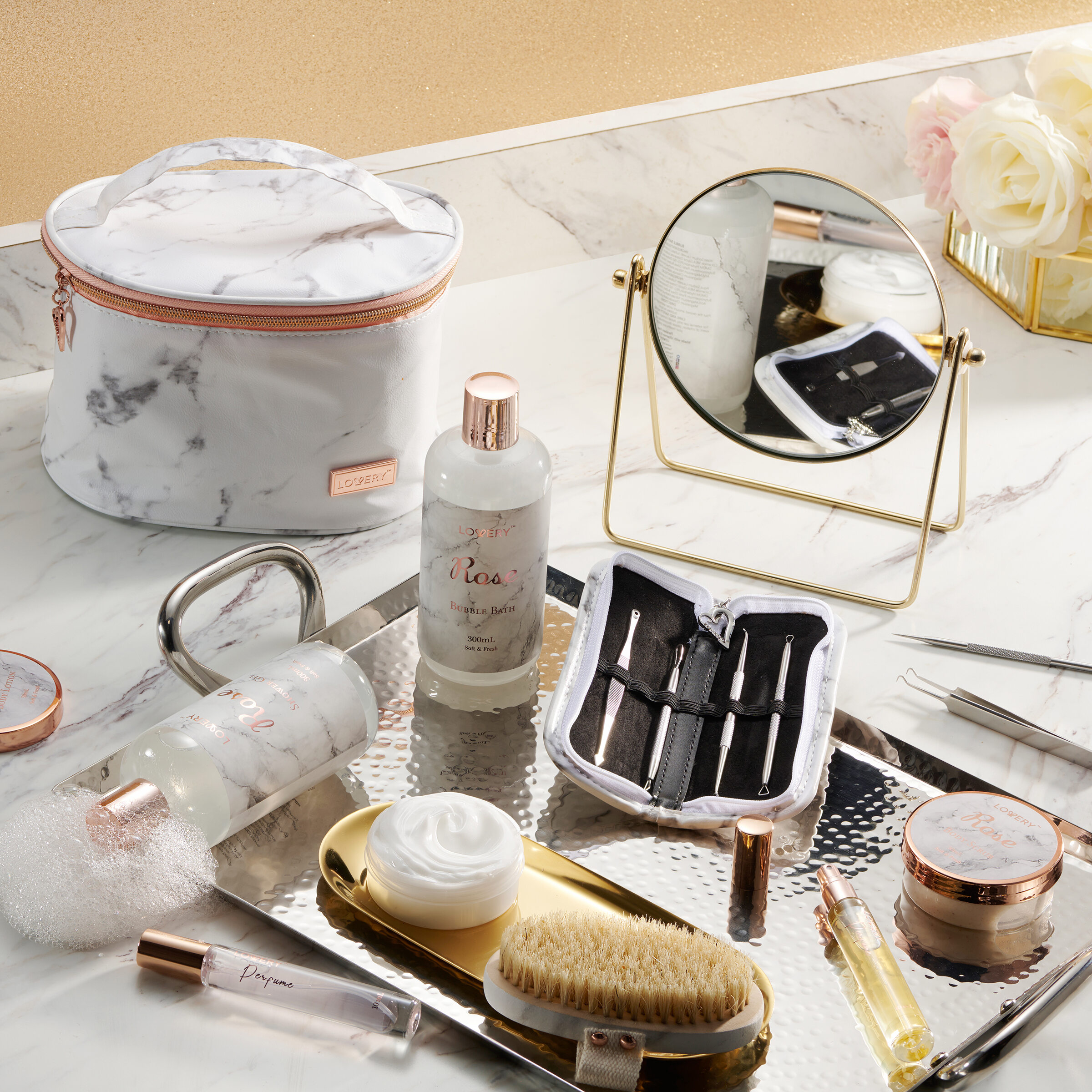 Lovery Luxe 16pc Bath And Body Set With Cosmetic Bag, Perfumes And More, Rose Spa Kit