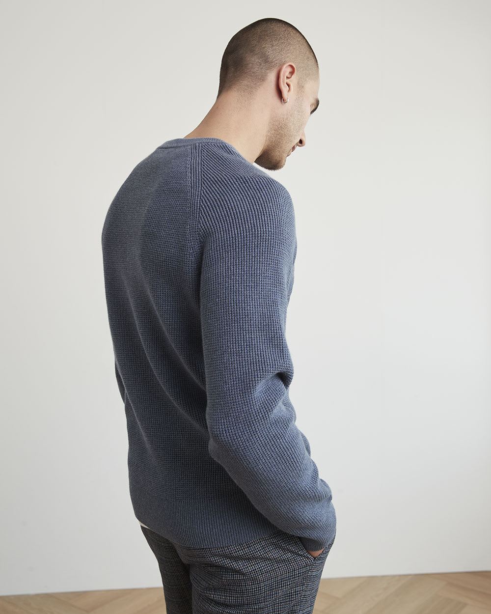 Long-Sleeve Crew-Neck Waffled Sweater