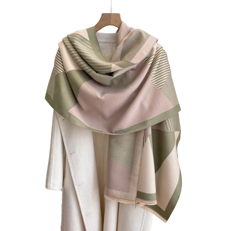 Olive Green & Beige Color Blocked Striped Patterned Scarf- Don't AsK+C12