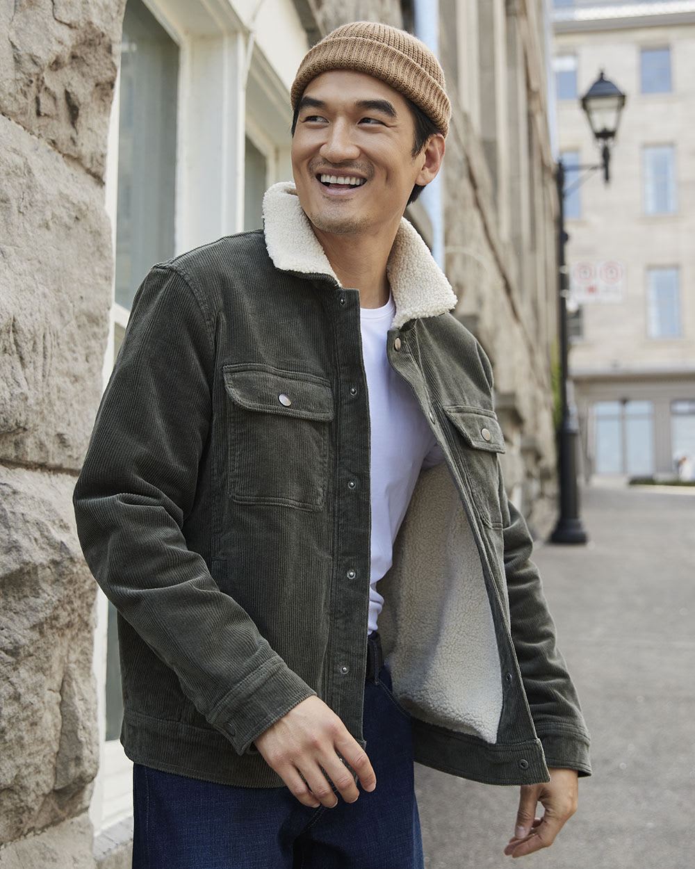 Corduroy Overshirt with Sherpa Lining