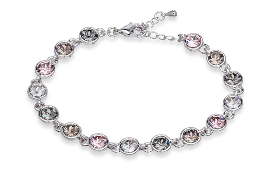 Rhodium Plated Crystal Tennis Bracelet in silk and black diamond - callura