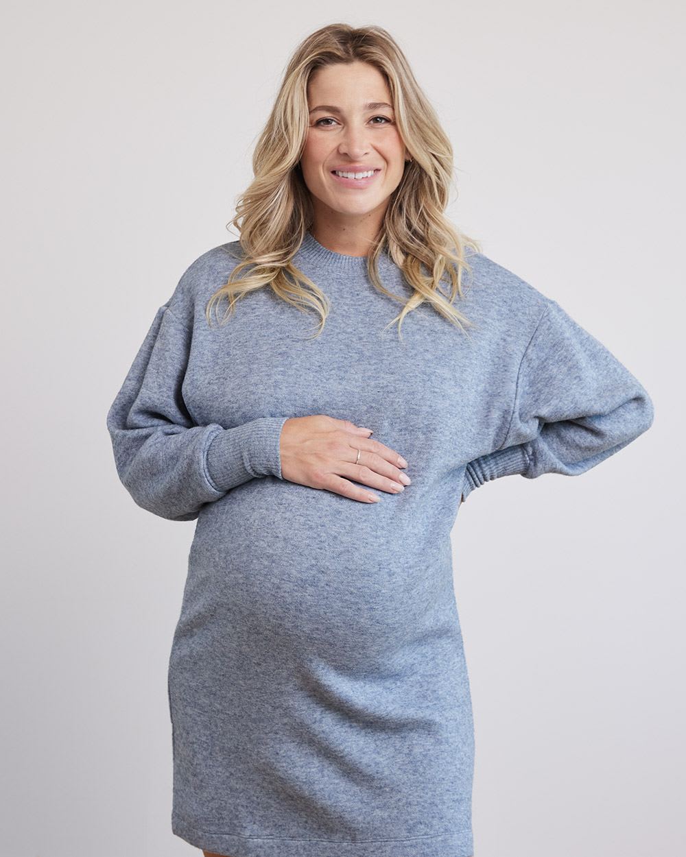 Long-Sleeve Heavy Knit Dress with Crew Neckline - Thyme Maternity