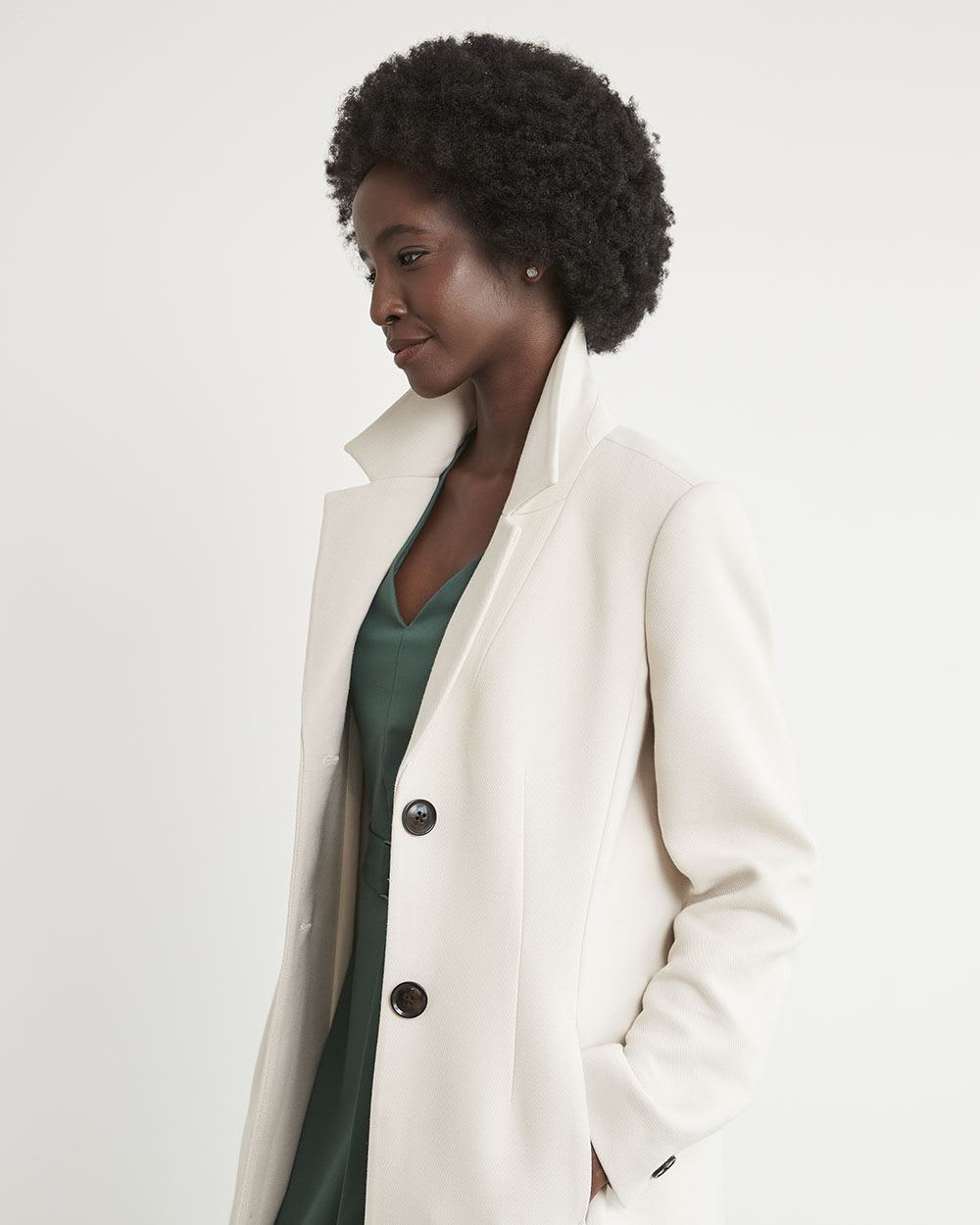 Long Fitted 2-Button Twill Coat