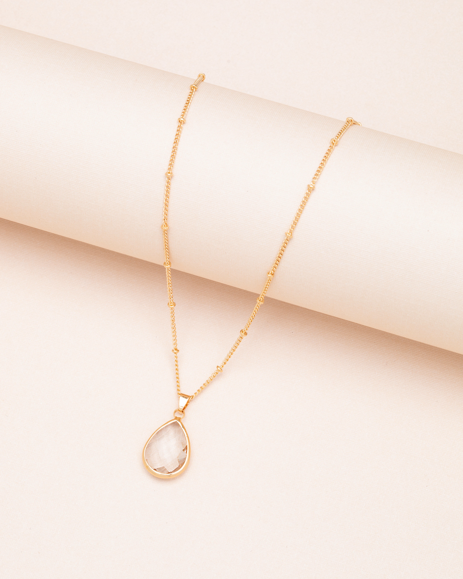 Silvertone April Clear Birthstone Teardrop Necklace - Don't AsK