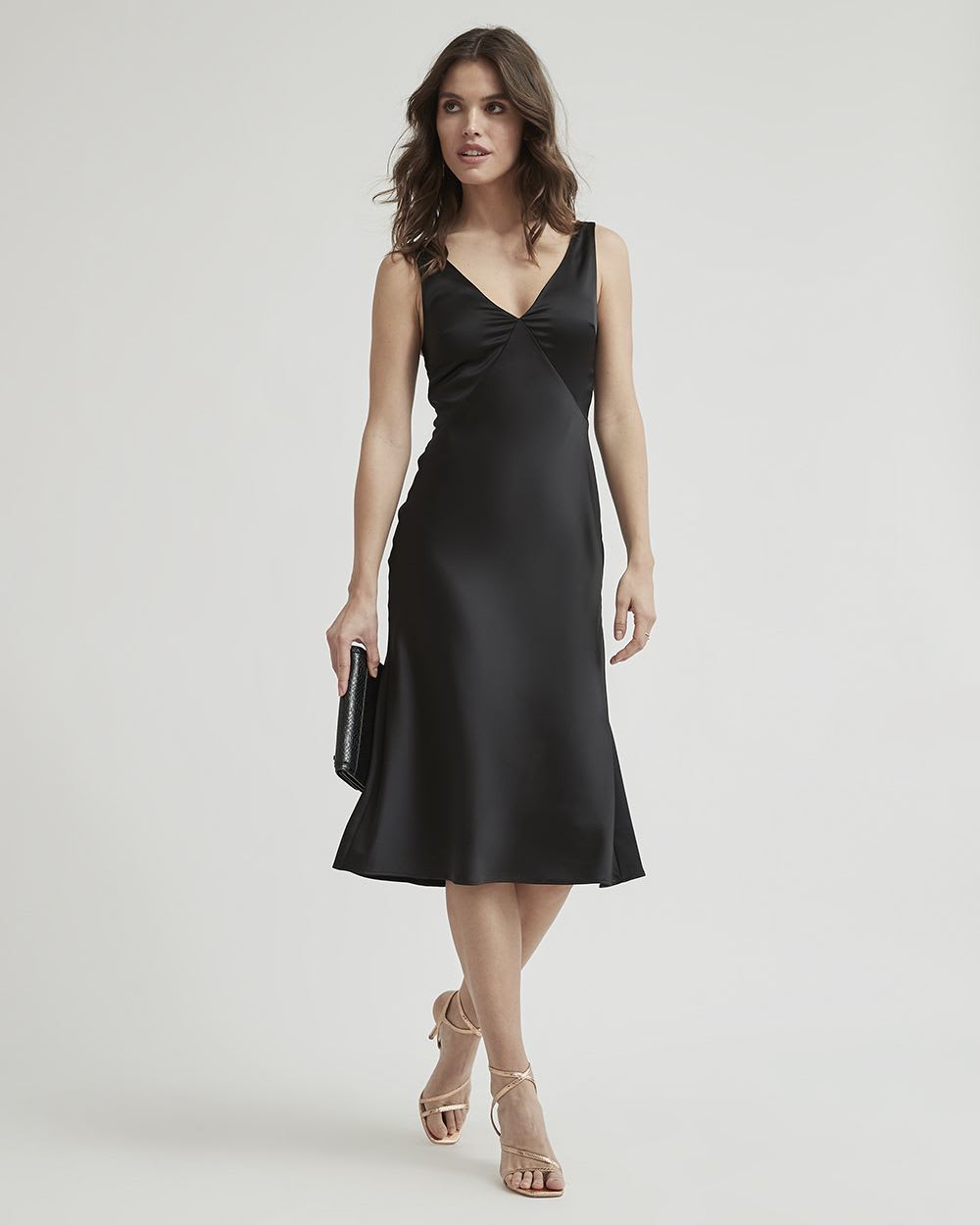 Satin A-Line Cocktail Dress with V Neckline