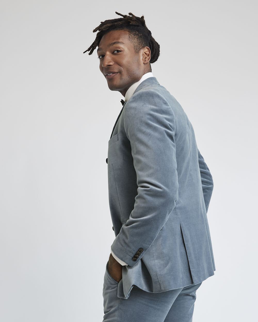 Tailored-Fit Blue Velvet Double-Breasted Blazer