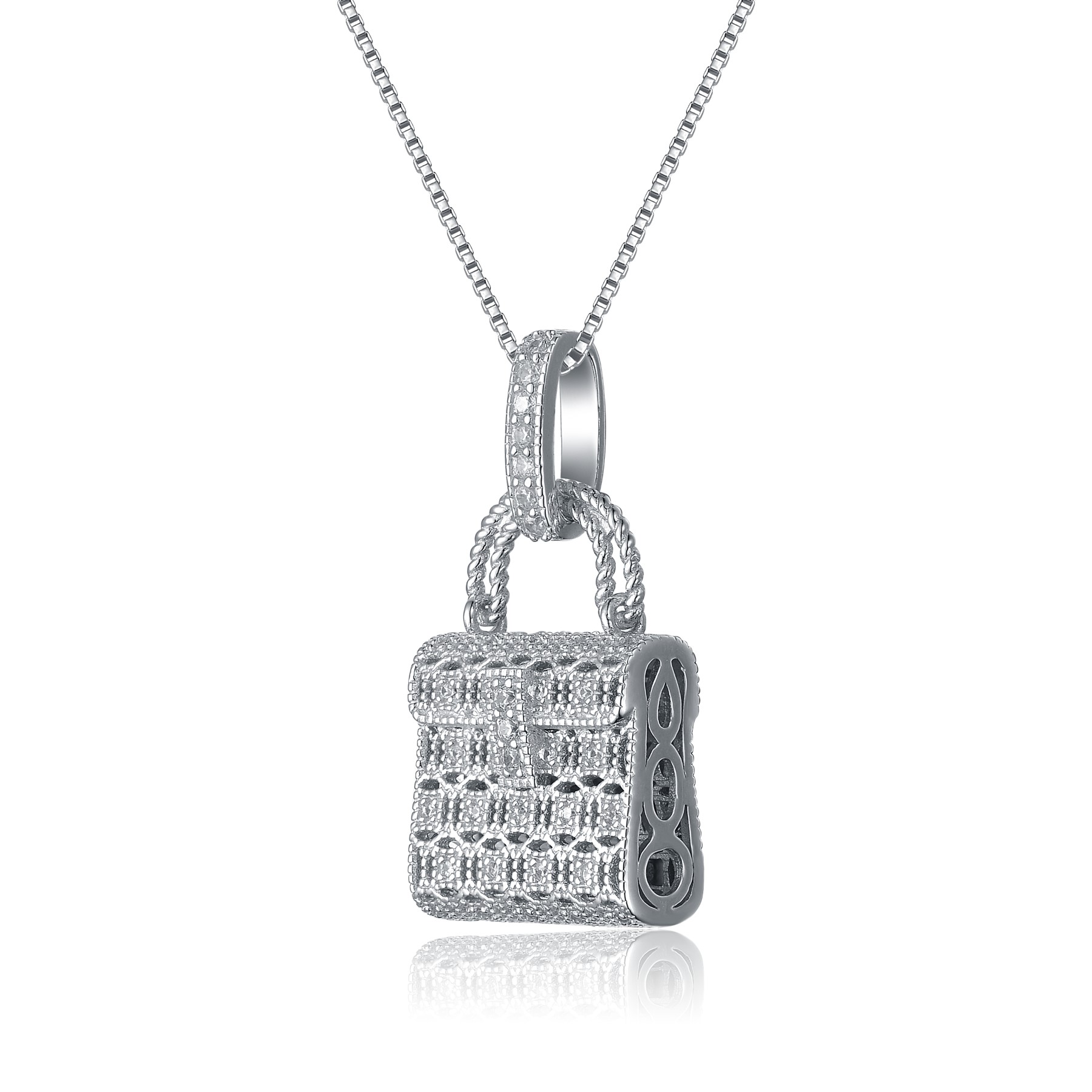 GV Sterling Silver Cubic Zirconia Lock Necklace