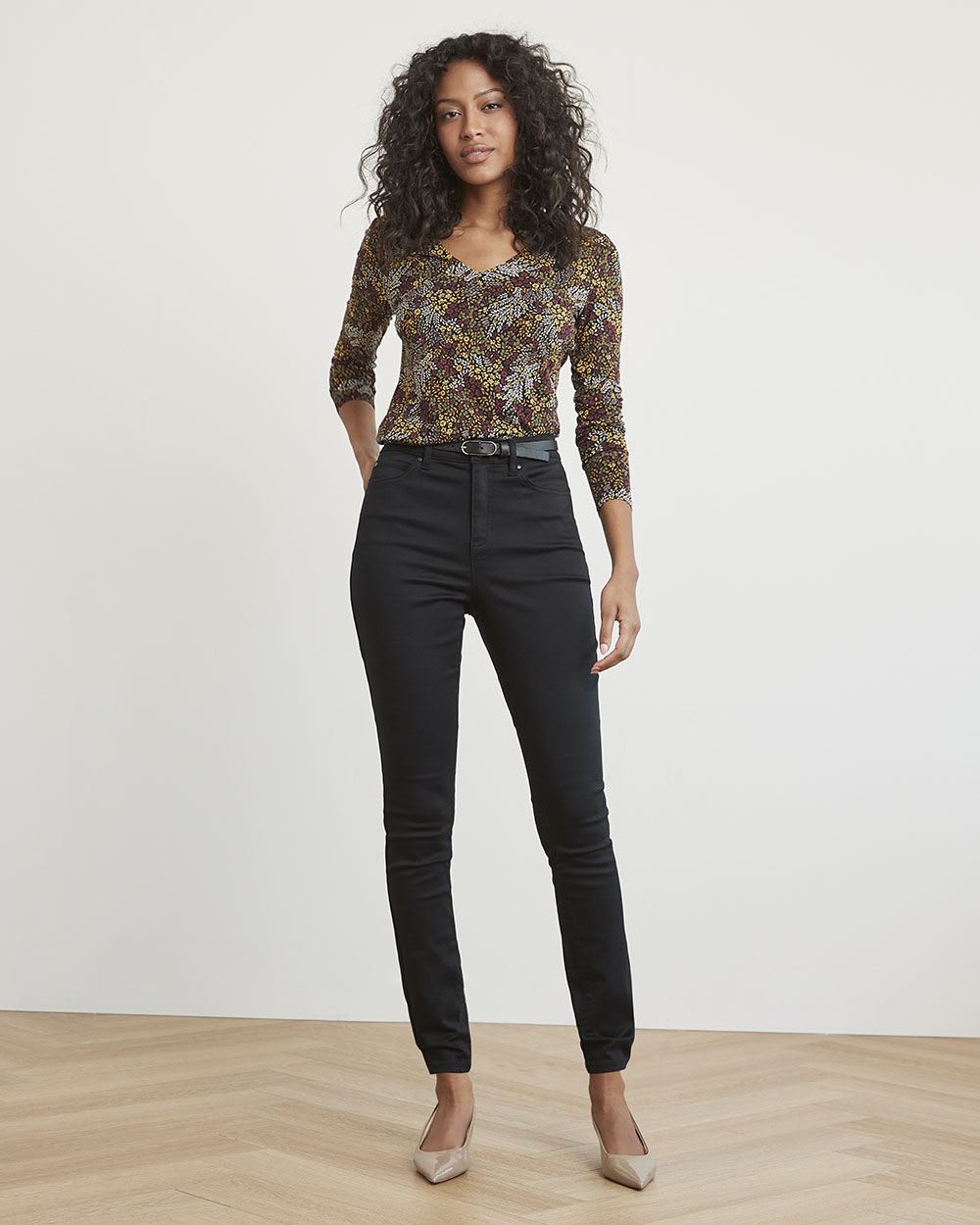 Fitted Long-Sleeve V-Neck Tee