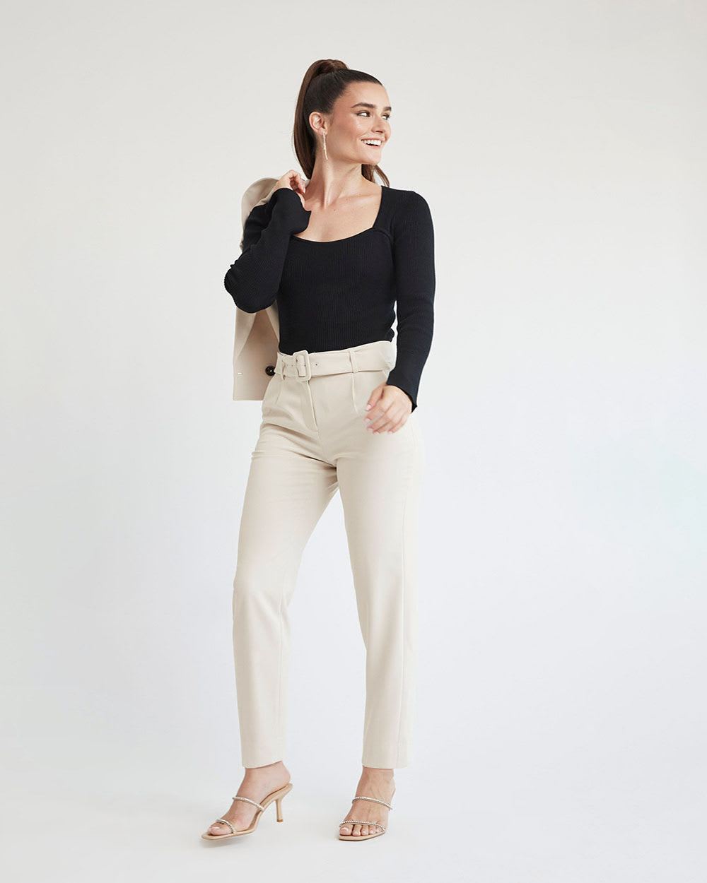 Long-Sleeve Ribbed Bodycon Sweater with Bustier Effect