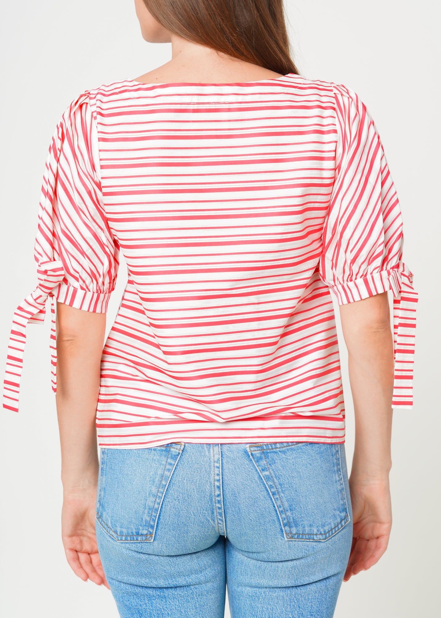 Nurode Satin Striped Tie Sleeve Top