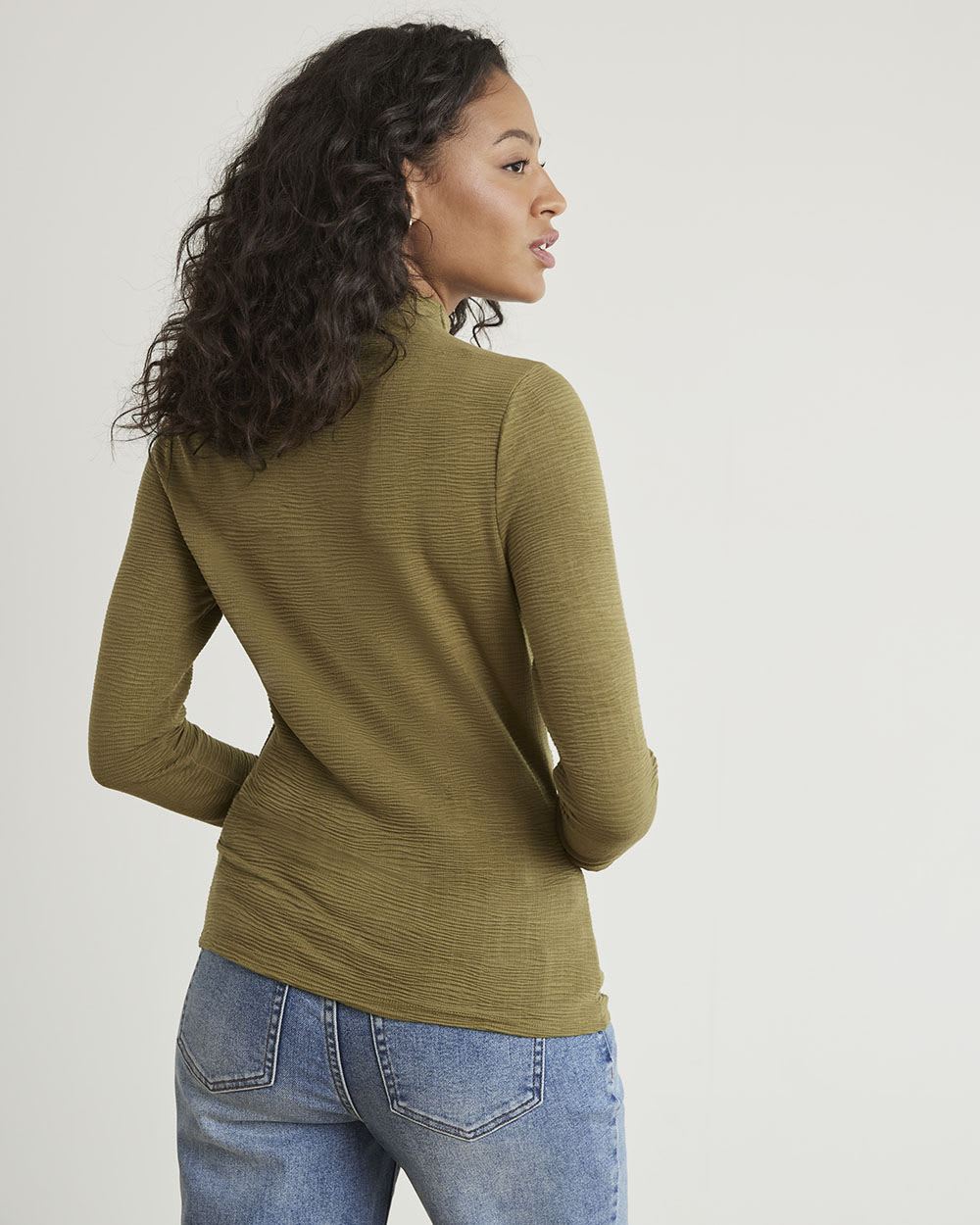 Long-Sleeve Mock-Neck Textured Bodycon Tee