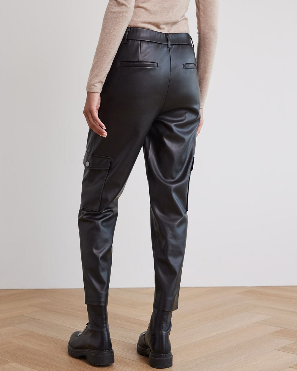 Faux Leather High-Rise Tapered Cargo Pant