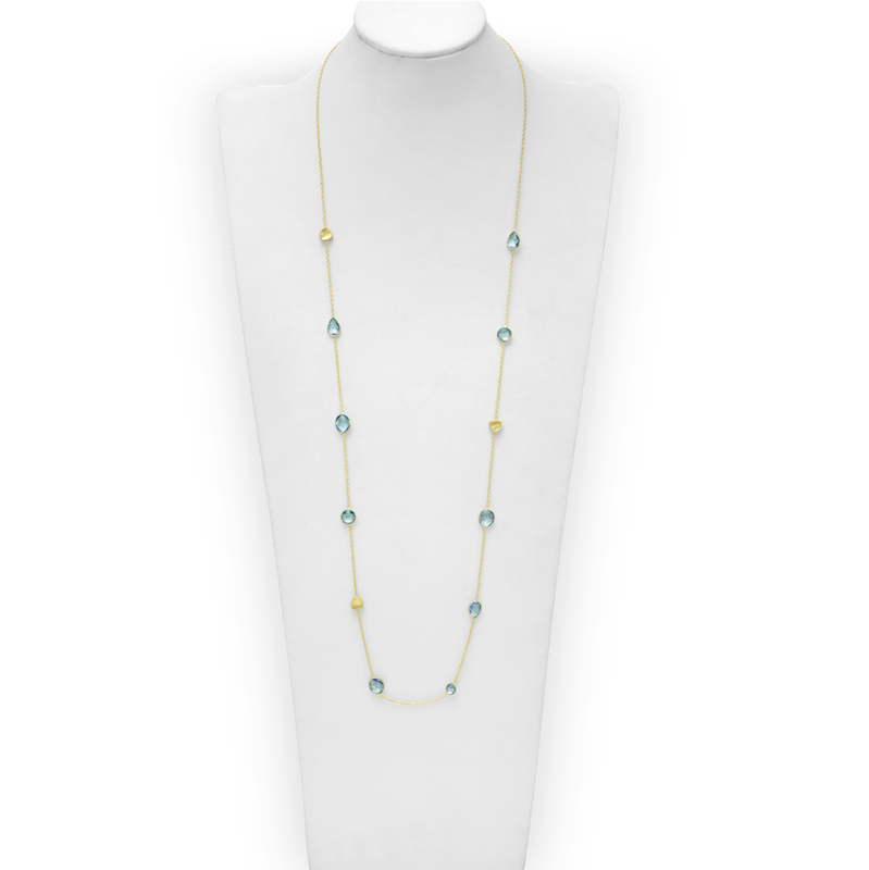 18K Goldtone Plated Sterling Silver Long Dainty Sky Blue Topaz Station Chain Necklace - AG Sterling