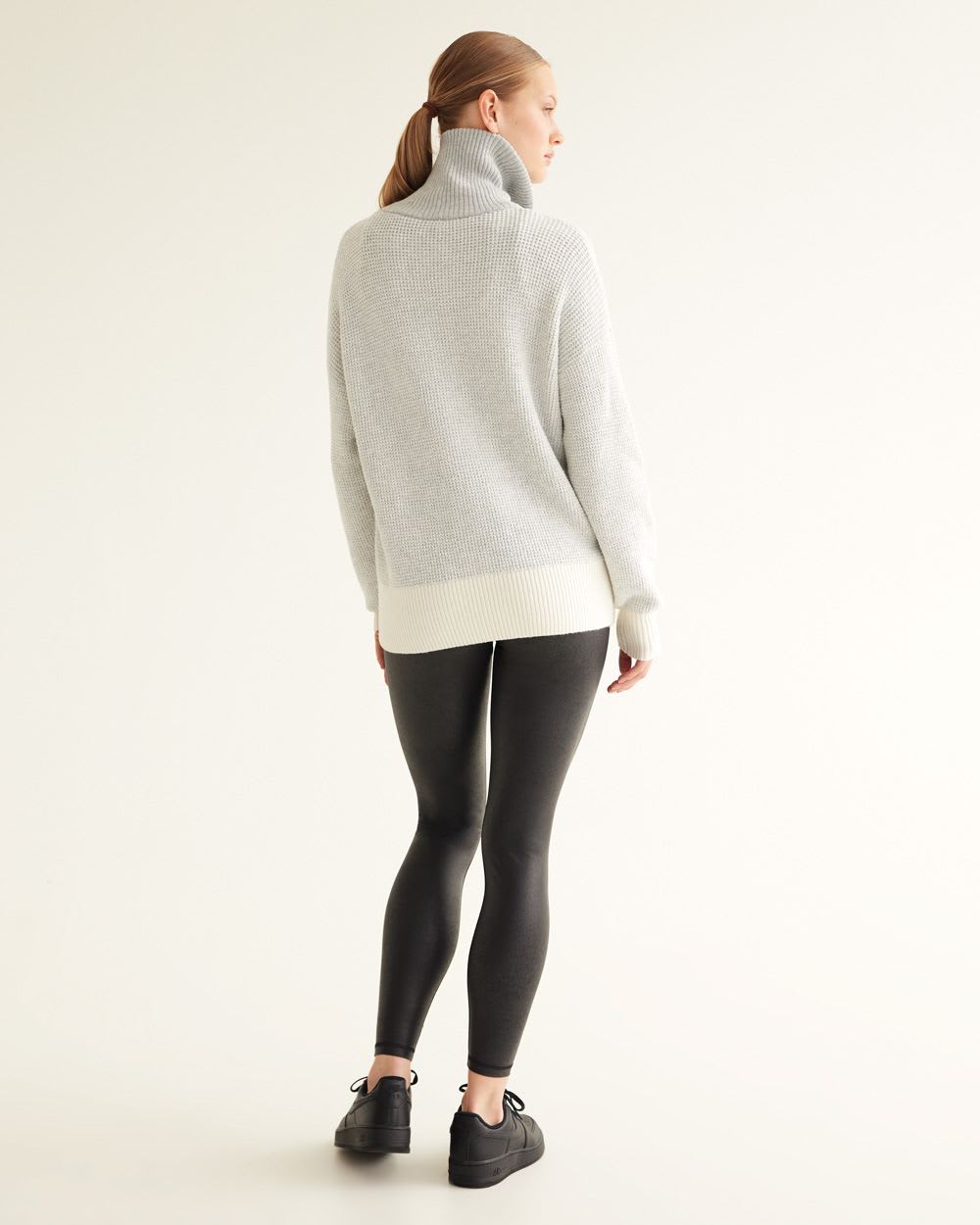 Long-Sleeve Waffle Turtleneck Sweater with Half-Zip - Hyba