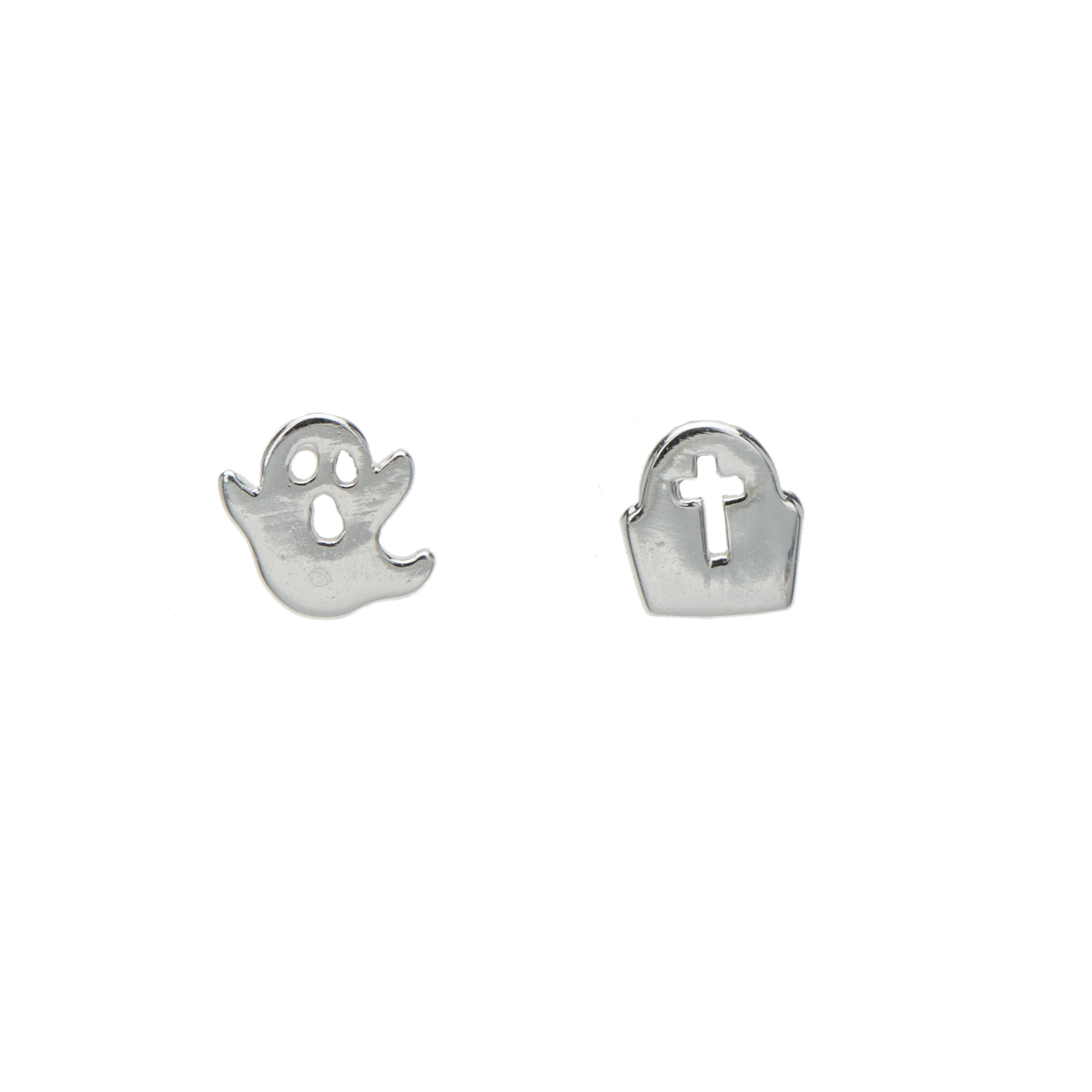Sterling Silver Ghost Grave Asymmetrical Stud Earrings - Ag Sterling