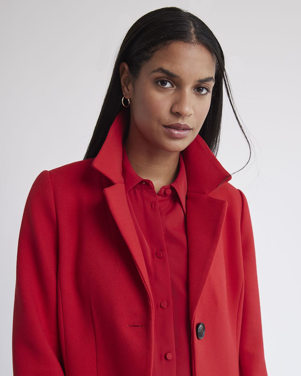 Long Fitted 2-Button Twill Coat