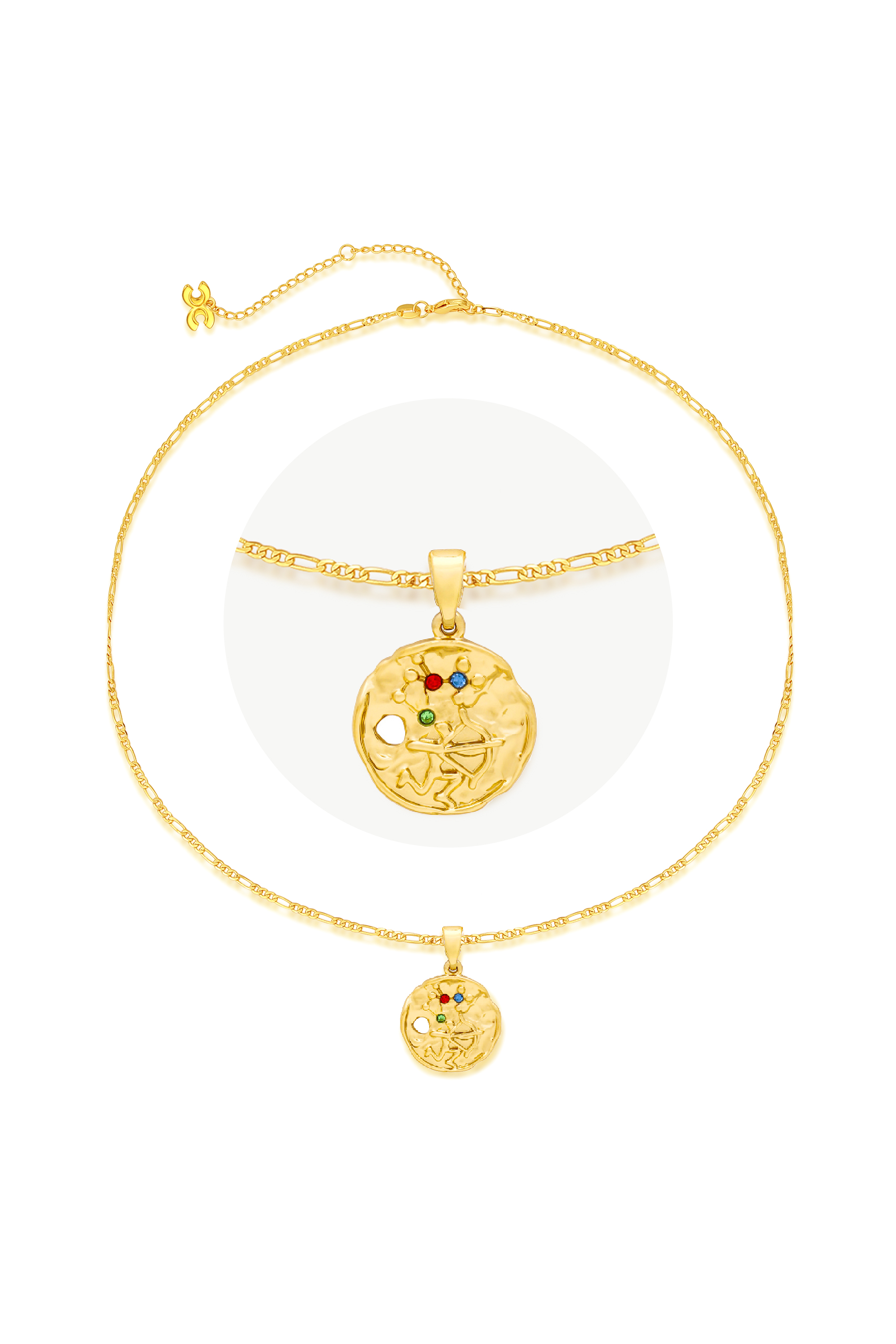 Classicharms-Gold Sculptural Horoscope Zodiac Sign Pendant Necklace Set-Sagittarius