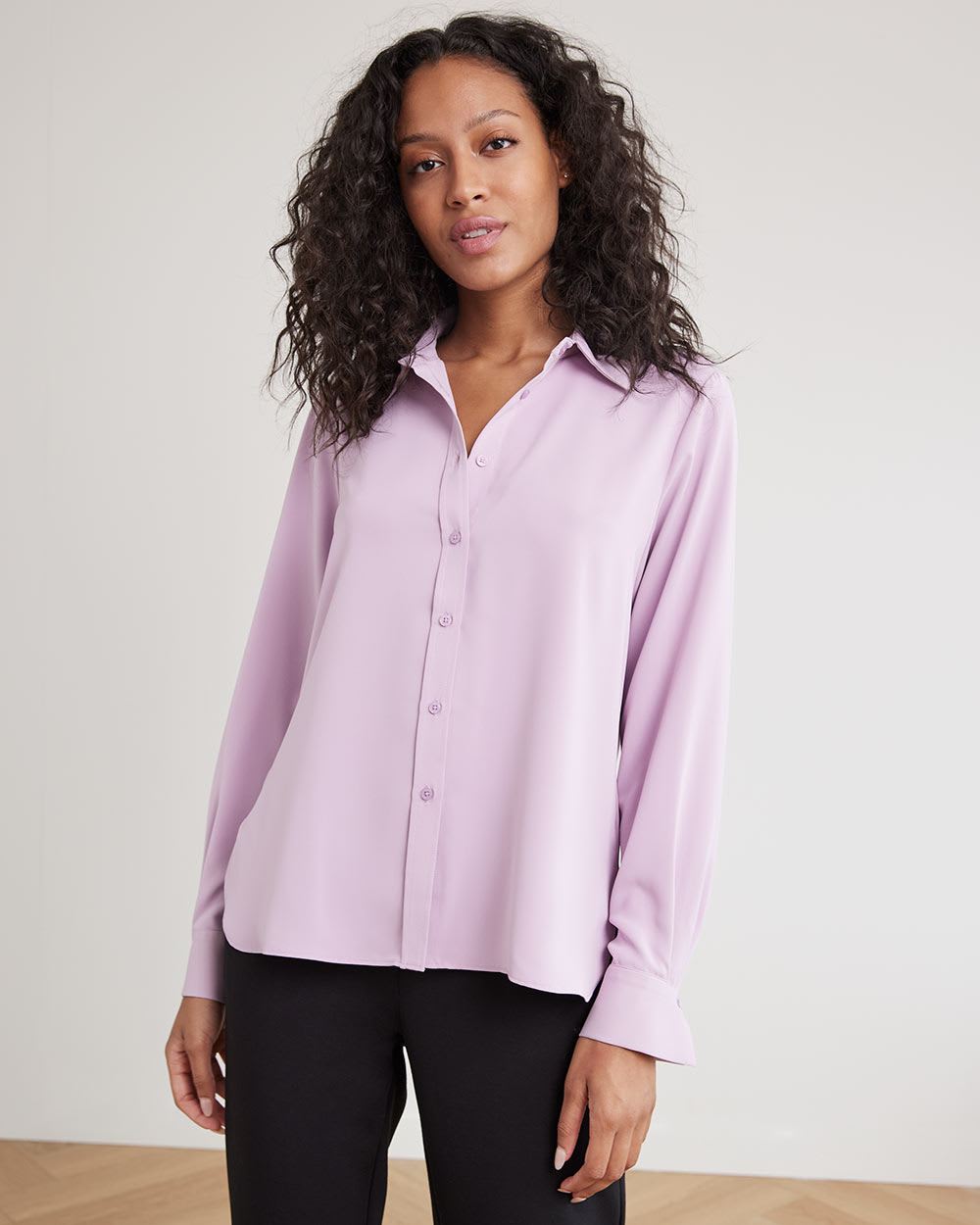 Long-Sleeve Buttoned-Down Twill Blouse