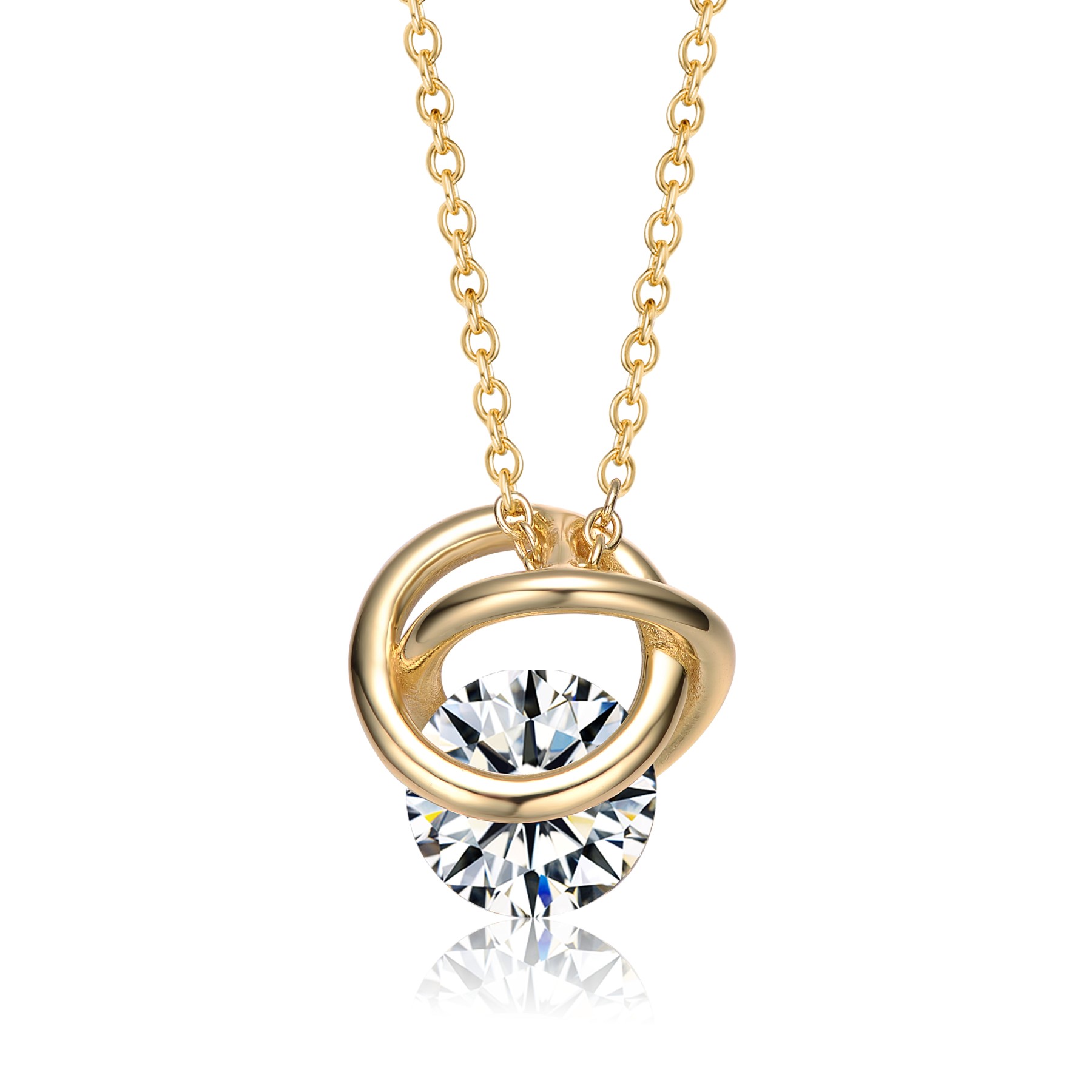 SV Sterling Silver 14k Yellow Gold Plated with 1.20ct Lab Created Moissanite Solitaire Double Eternity Circle Love Knot Pendant Necklace