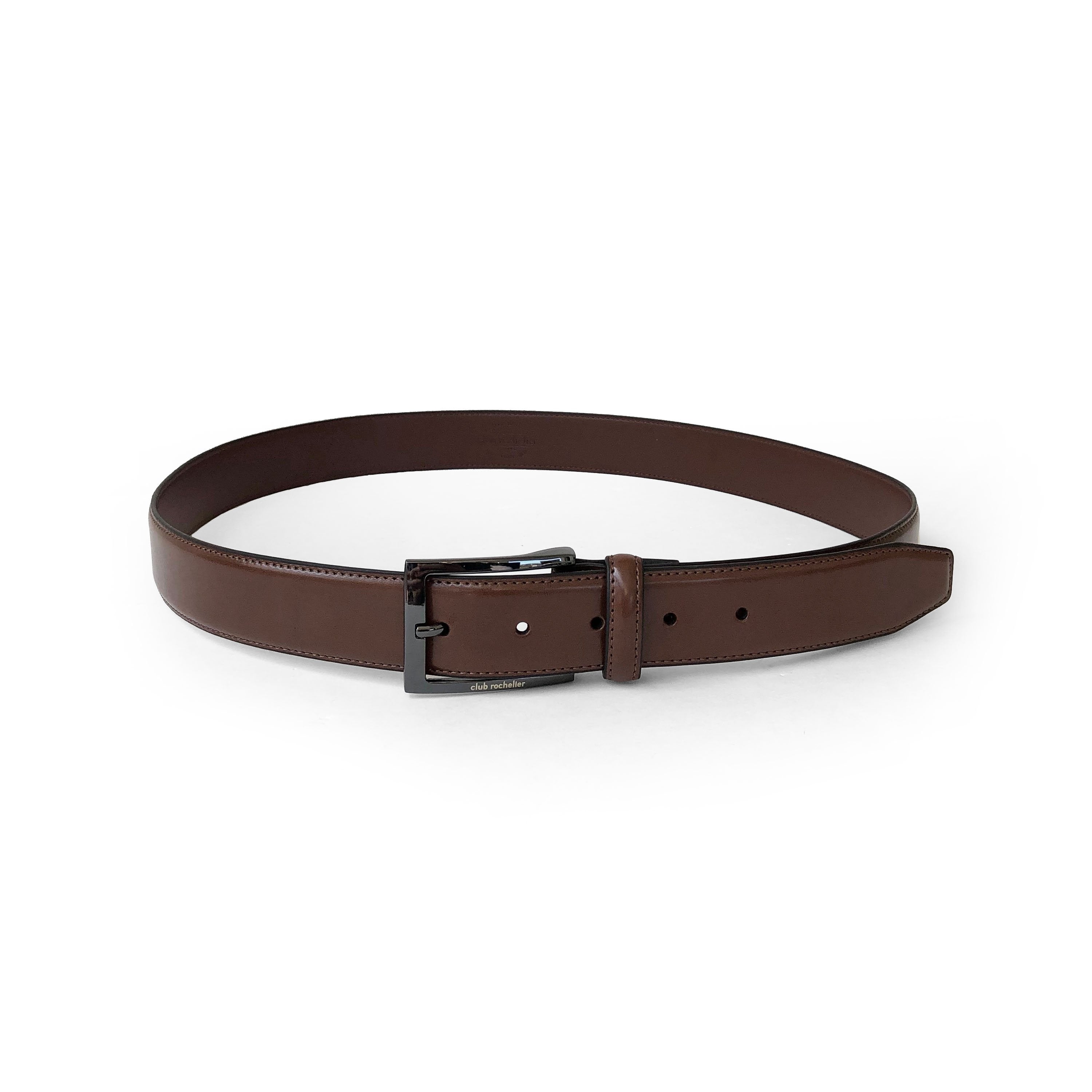Club Rochelier Men's Leather Belt with Gun Metal Hardware