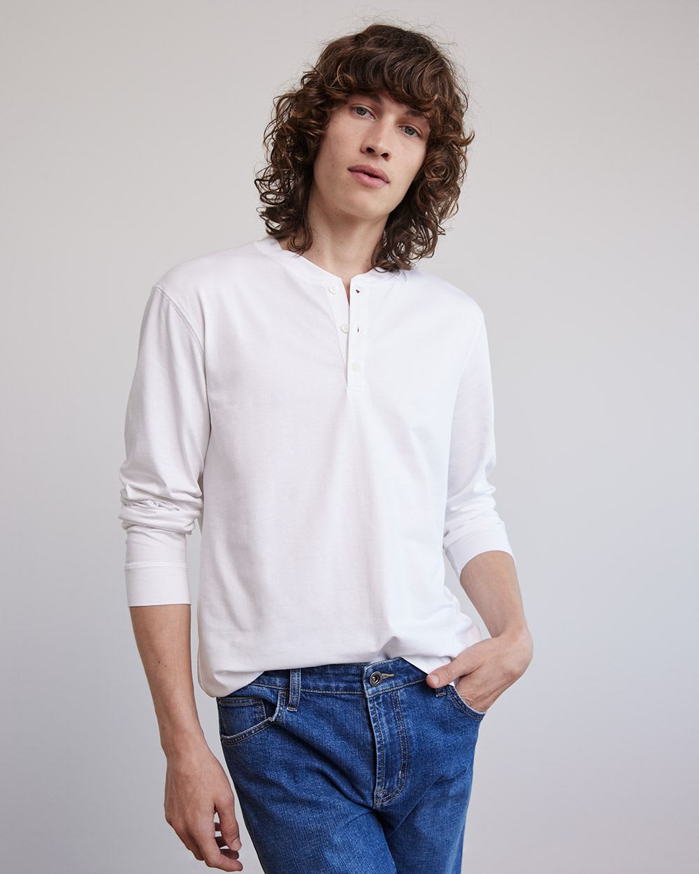Supima (R) Cotton Long Sleeve Henley T-Shirt