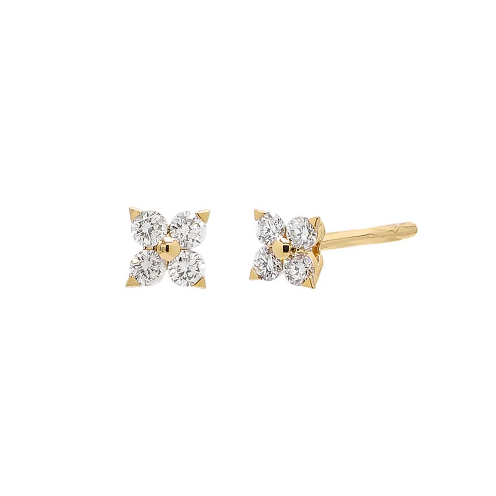 By Adina Eden -DIAMOND 4 LEAF CLOVER FLOWER STUD EARRING 14K - 14K WHITE GOLD