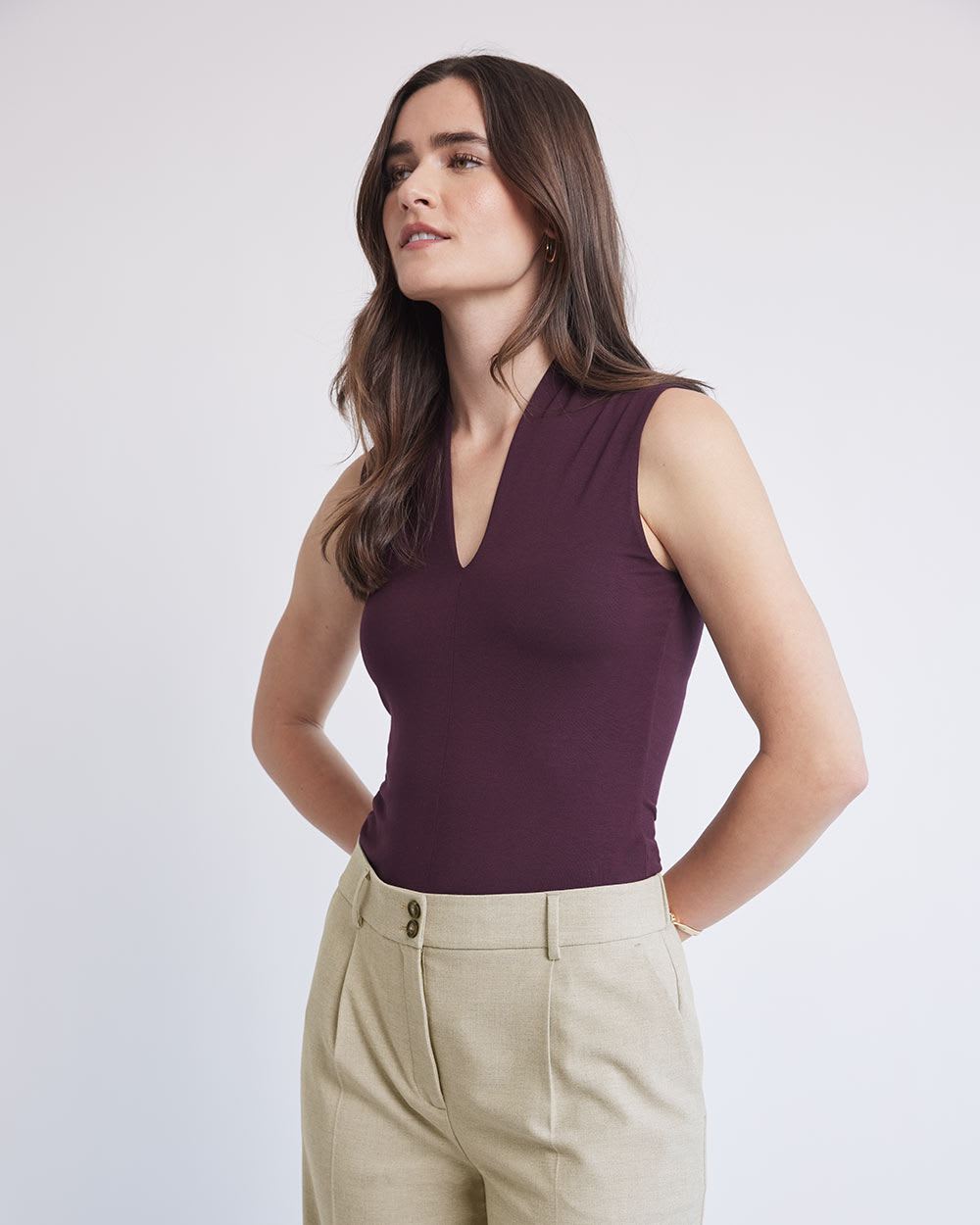 Fitted Sleeveless V-Neck T-Shirt