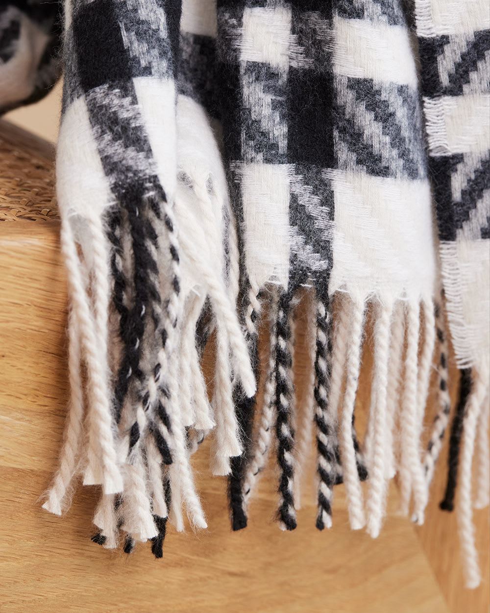 Plaid Blanket Scarf with Fringes