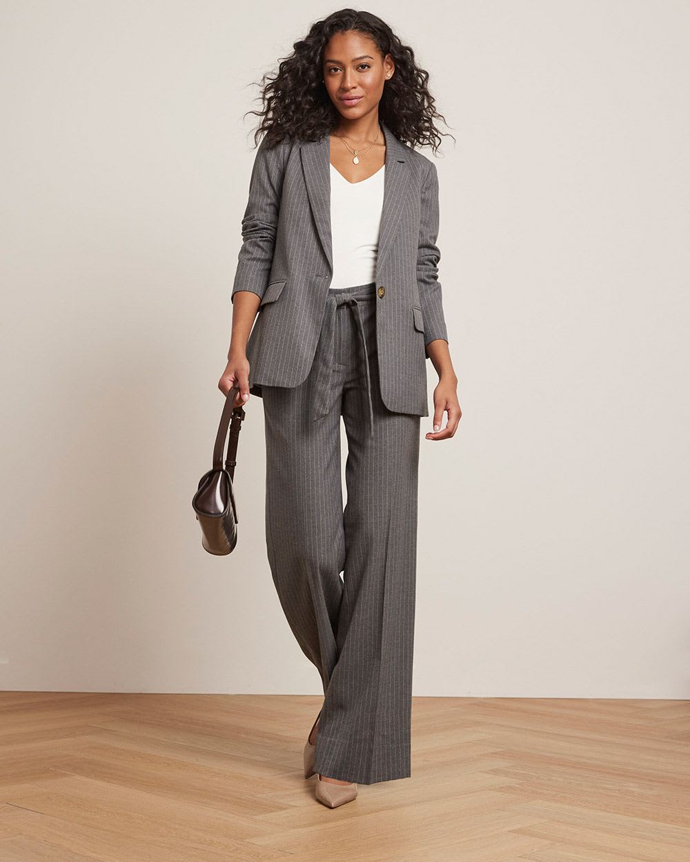 Wide-Leg Mid-Rise Flannel Pant with Sash