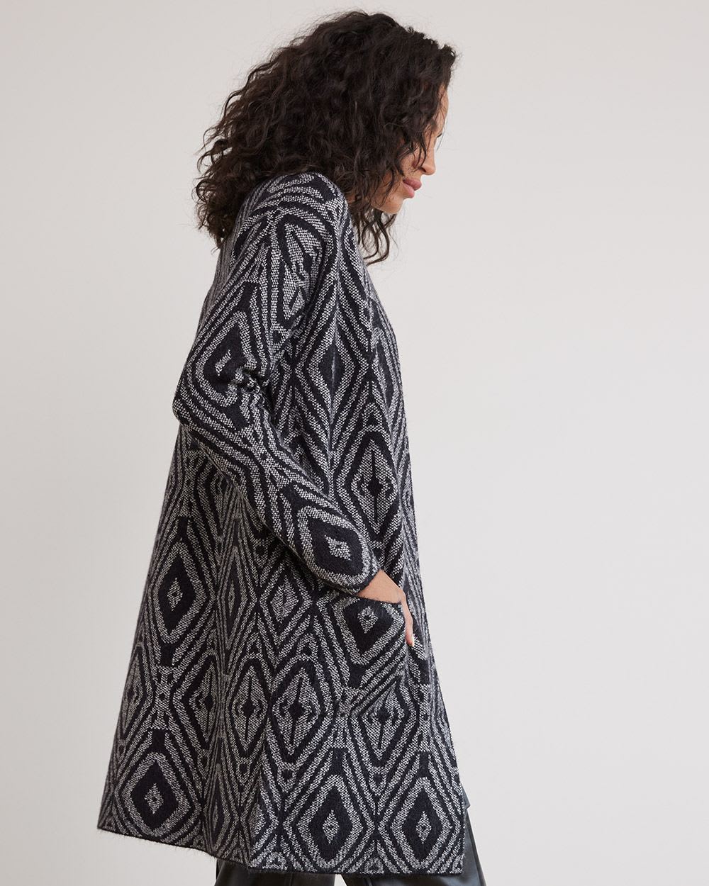 Long-Sleeve Mock-Neck Buttoned-Down Cardigan