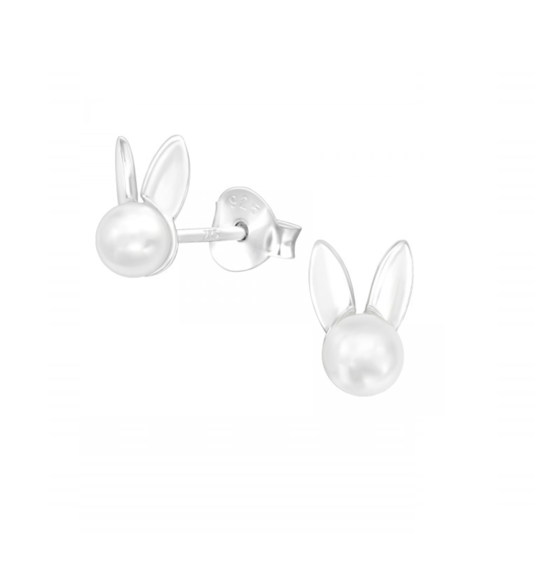 Ag Sterling - Sterling Silver Imitation Pearl Bunny Stud Earrings
