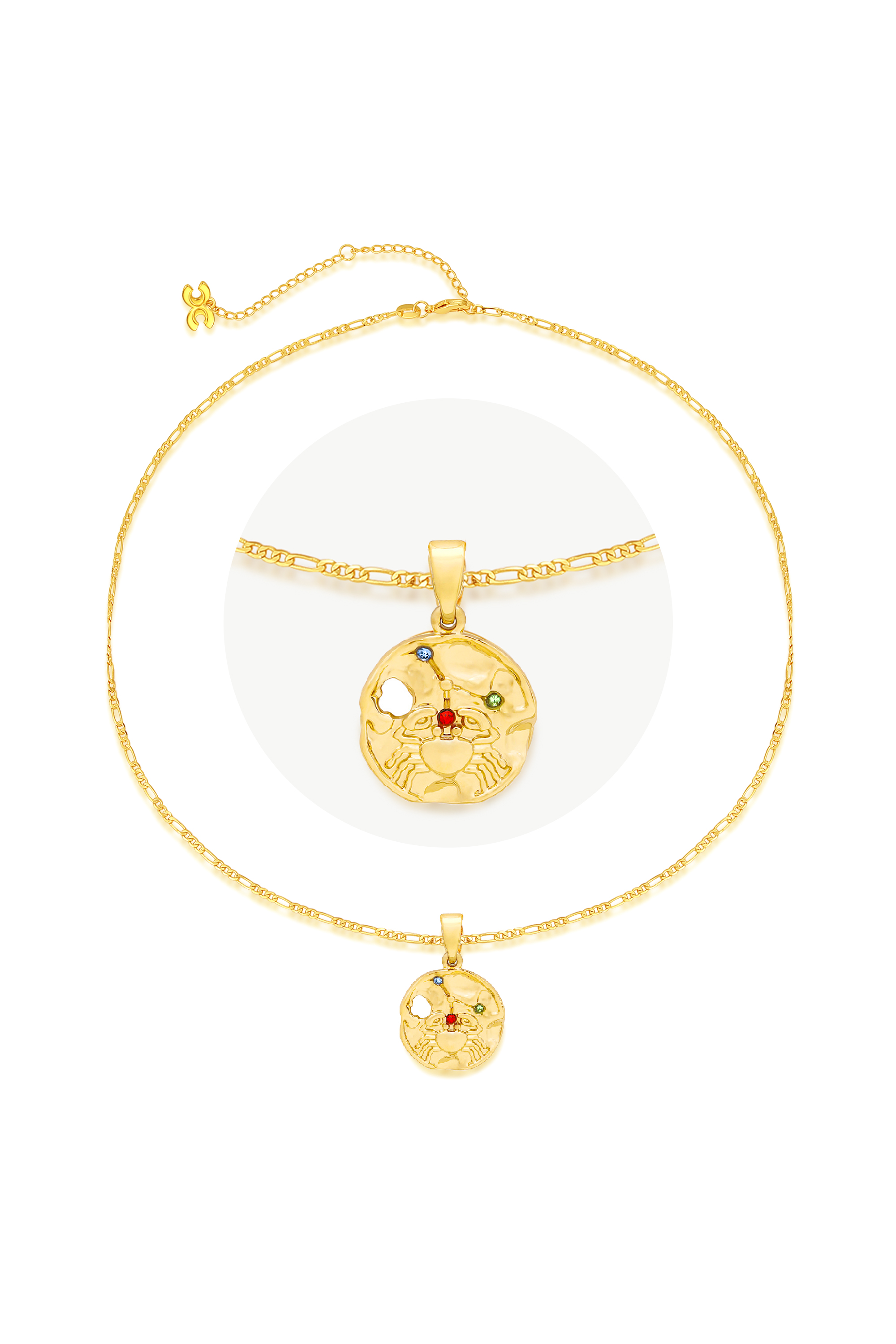 Classicharms-Gold Sculptural Horoscope Zodiac Sign Pendant Necklace Set-Cancer