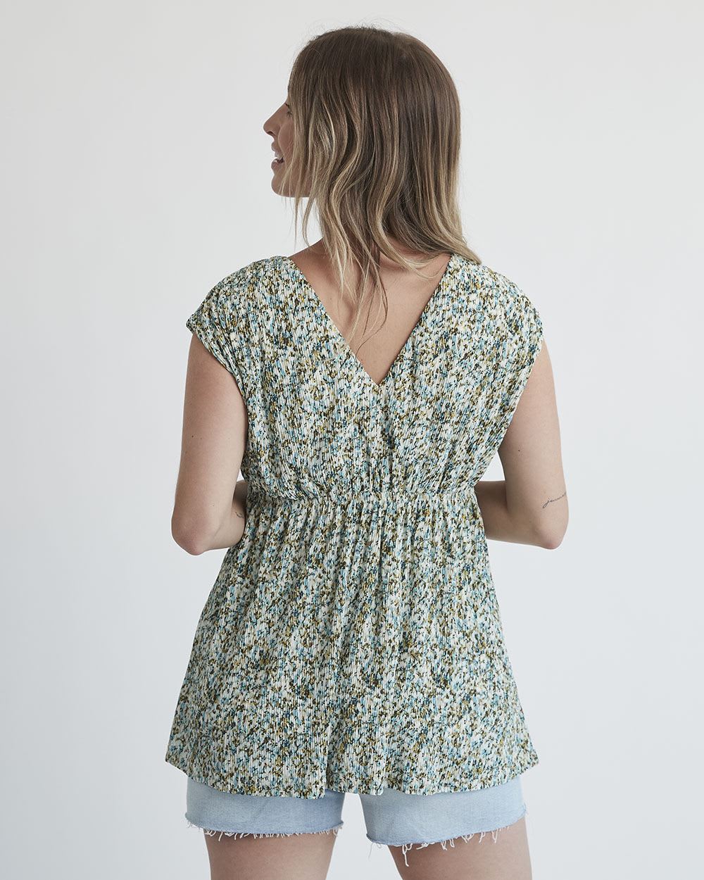 Crinkle Knit Sleeveless Deep V Top - Thyme Maternity