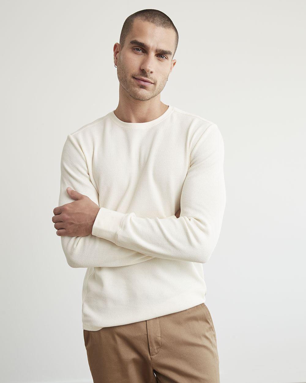 Long-Sleeve Crew-Neck Waffled Tee